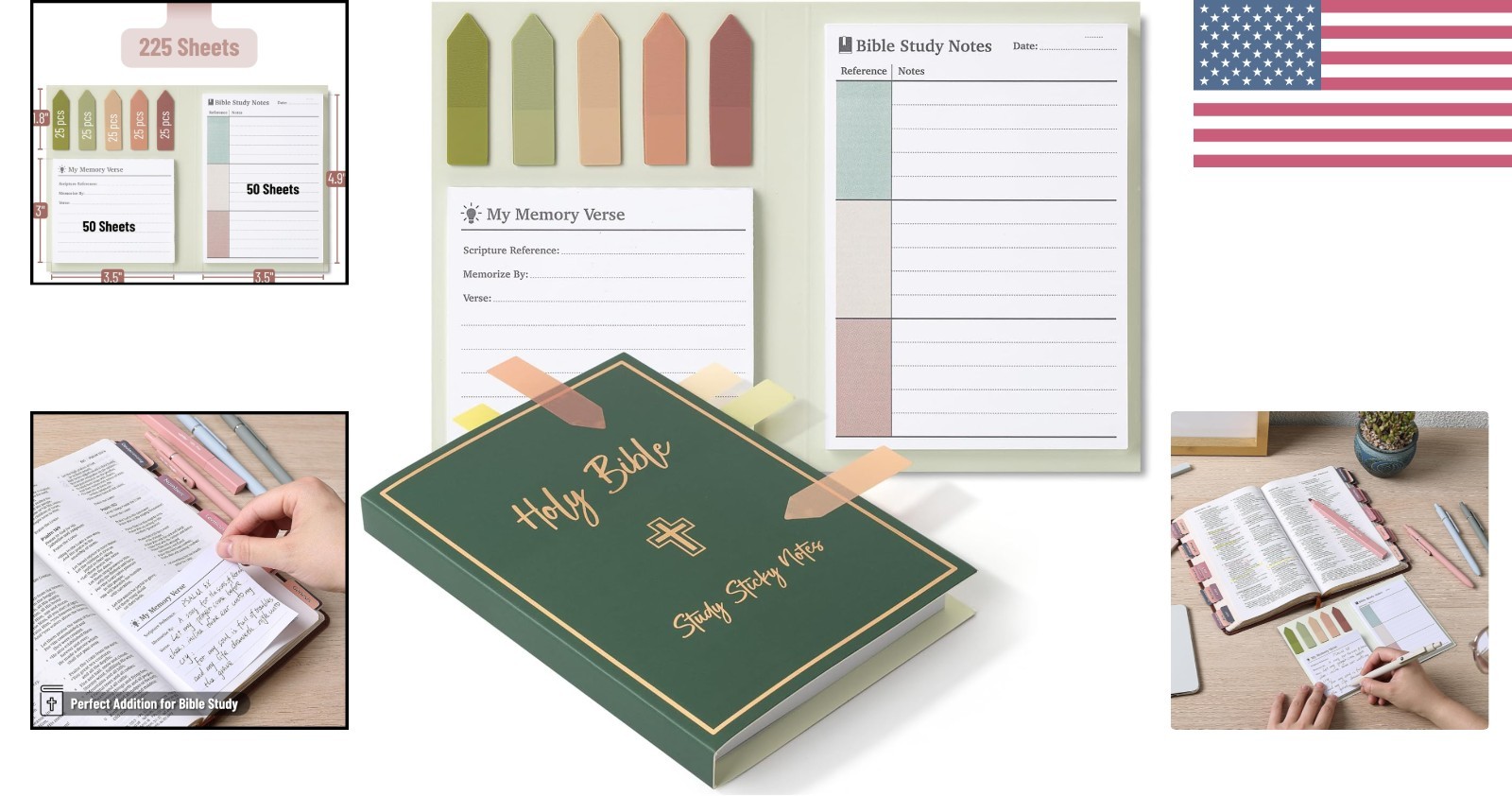 Enhanced Bible Study Experience with 225 Sticky Notes & 125 Tab Set in Vintage