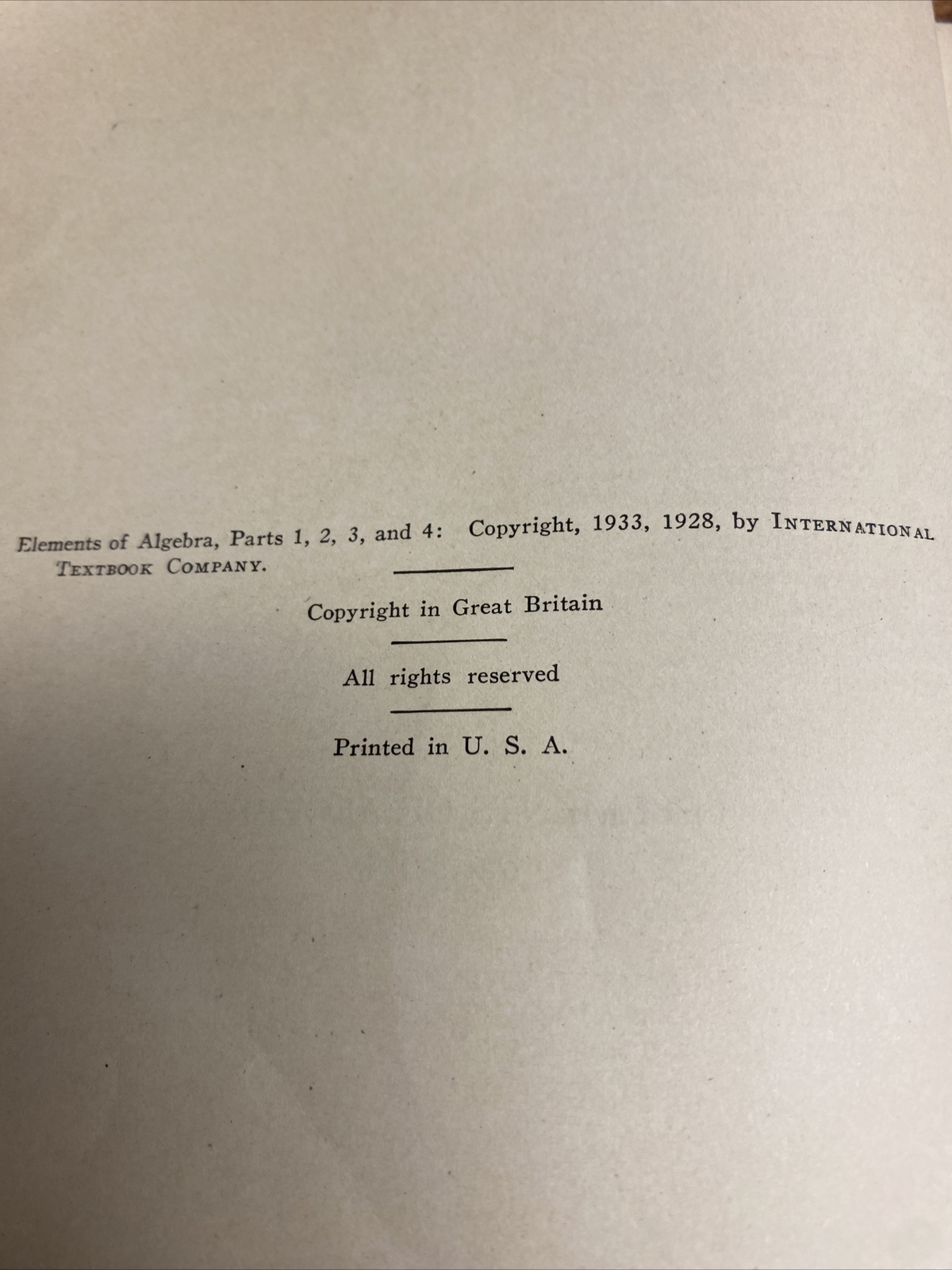 Elements of Algebra 291 International Textbook Co. ICS Staff 1933