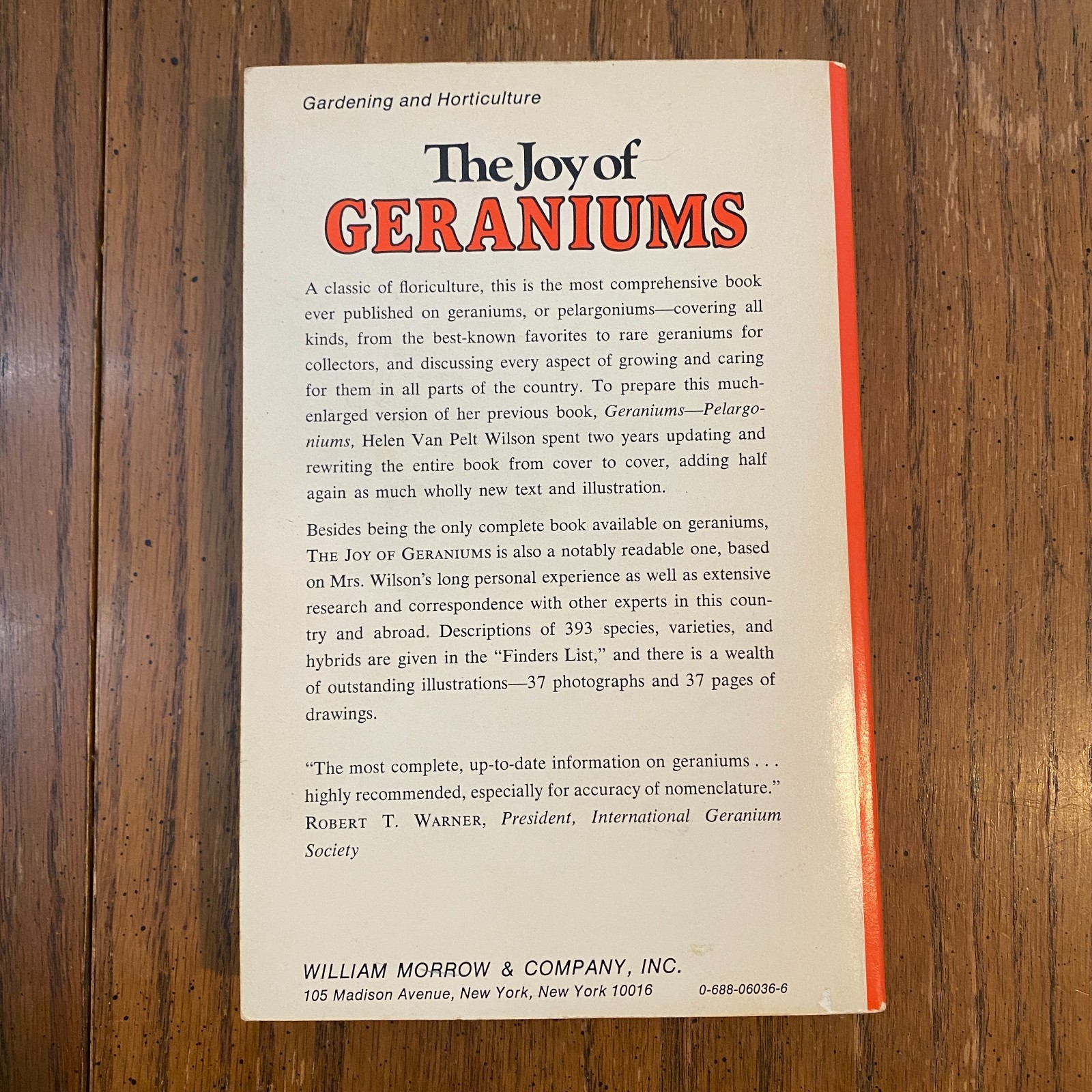 Joy of Geraniums Helen Van Pelt Wilson 1972 Gardening PB 0688060366