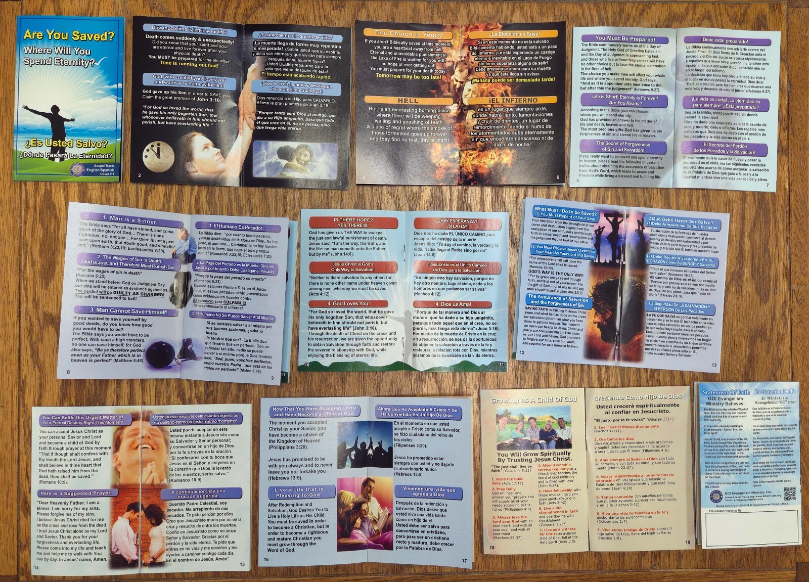 200 Full-Color Gospel Bible Tracts in English & Spanish | 4 Assorted Covers