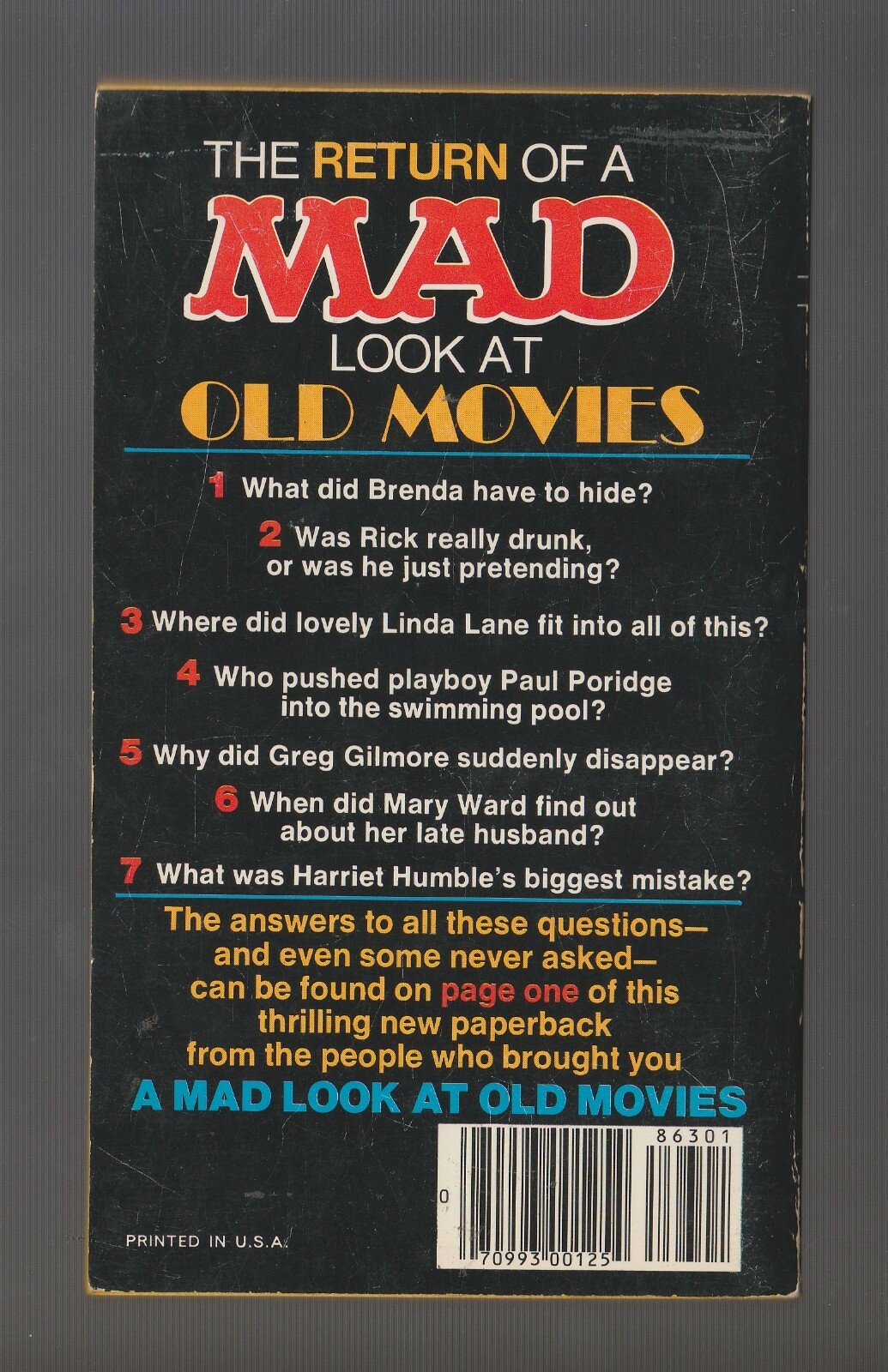 1977 MAD LOOK AT OLD MOVIES Jack Davis VG+ 4.5 1st Warner Paperback / Fisherman