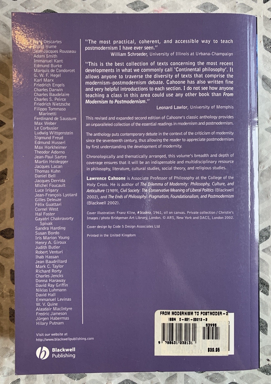 From Modernism to Postmodernism : An Anthology Edited by Lawrence Cahoone
