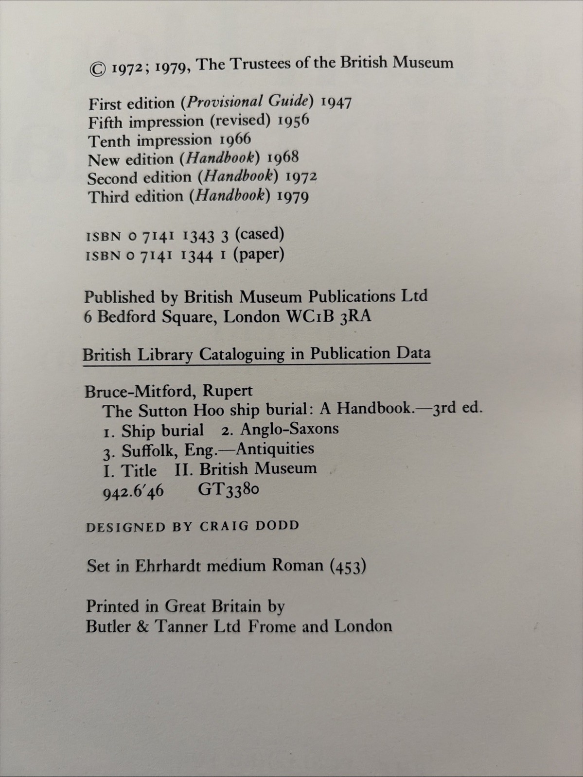 Sutton Hoo Ship Burial: A Handbook by Bruce-Mitford, Rupert HC With Dust Jacket
