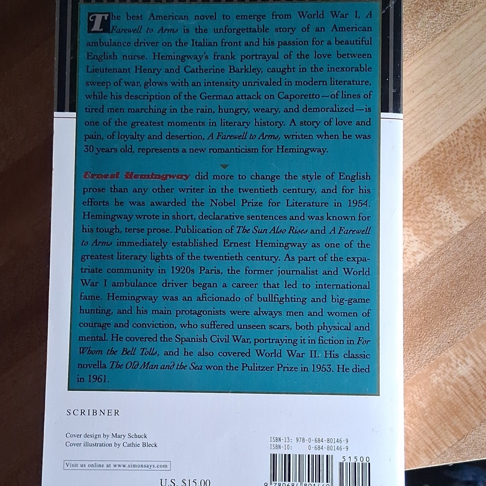 A Farewell to Arms Ernest Hemingway Scribner 1995 Trade Paperback WWI Novel