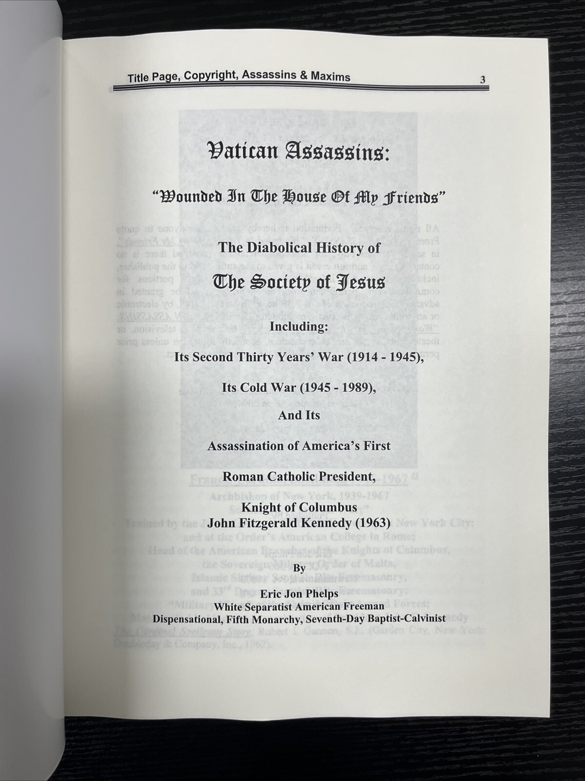 Vatican Assassins, by Eric Jon Phelps (REPRINT) No CD Large Print: 8.5”*11.5”