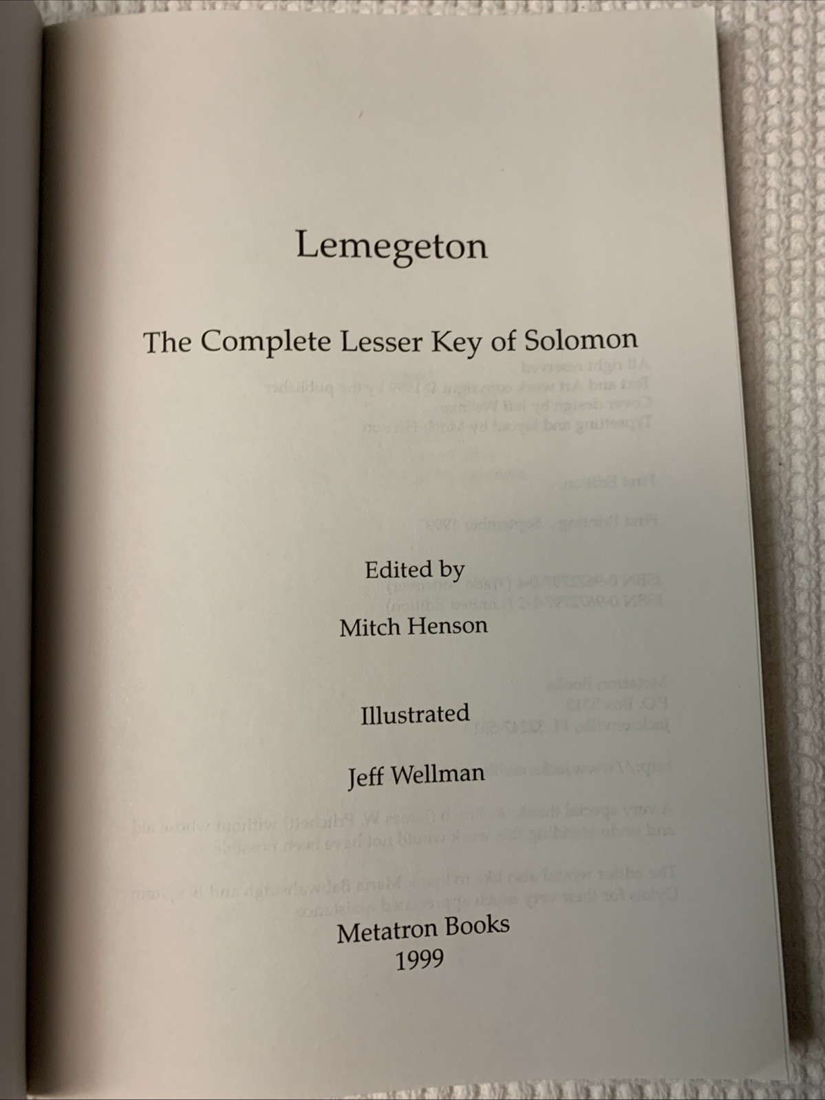 Lemegeton The Complete Lesser Key of Solomon Mitch Henson 1999 1st Edition PB