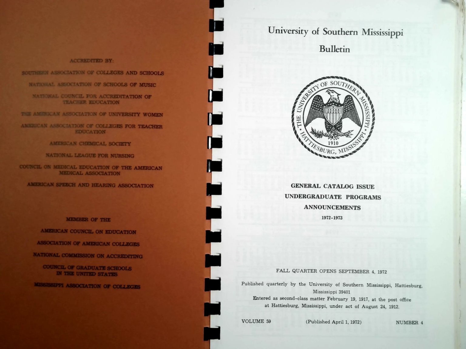 USM Bulletin 1972-1973 University of Southern Mississippi General Catalog