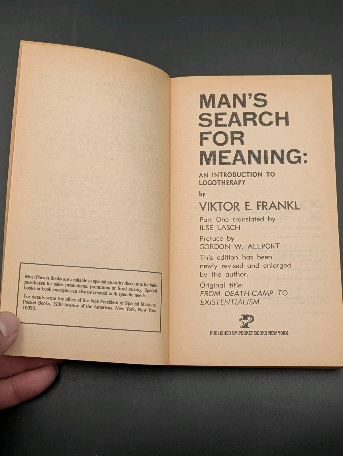 MAN’S SEARCH FOR MEANING by Viktor E. Frankl (Very Good Condition – PB)