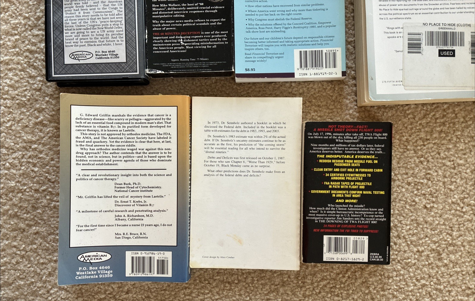 Lot of 10:8Books, 2 VHS tapes/Behold a Pale Horse/Alex Jones/McManus/Stitch