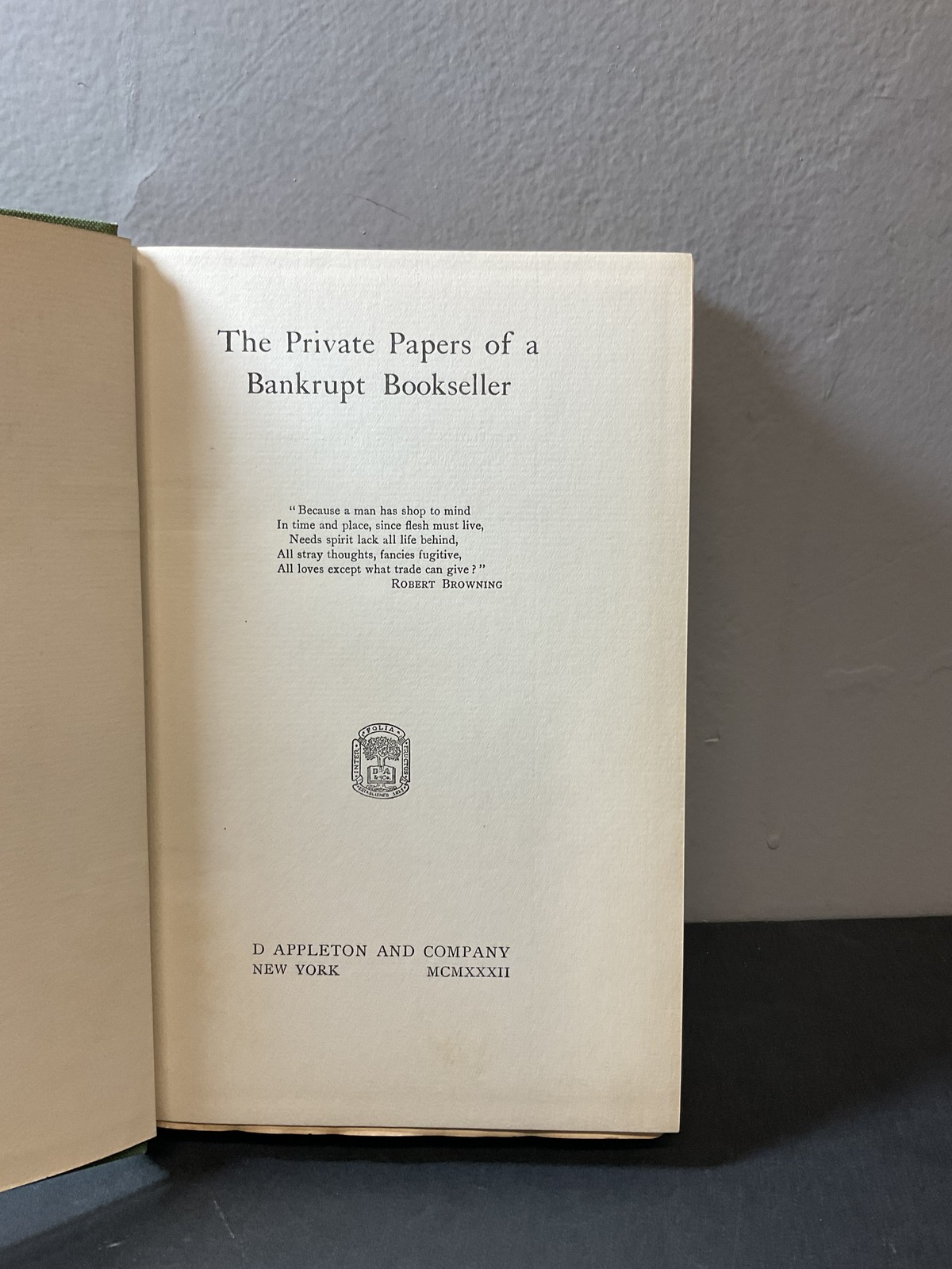 The Private Papers of a Bankrupt Bookseller D. Appleton 1932 Hardcover Vintage