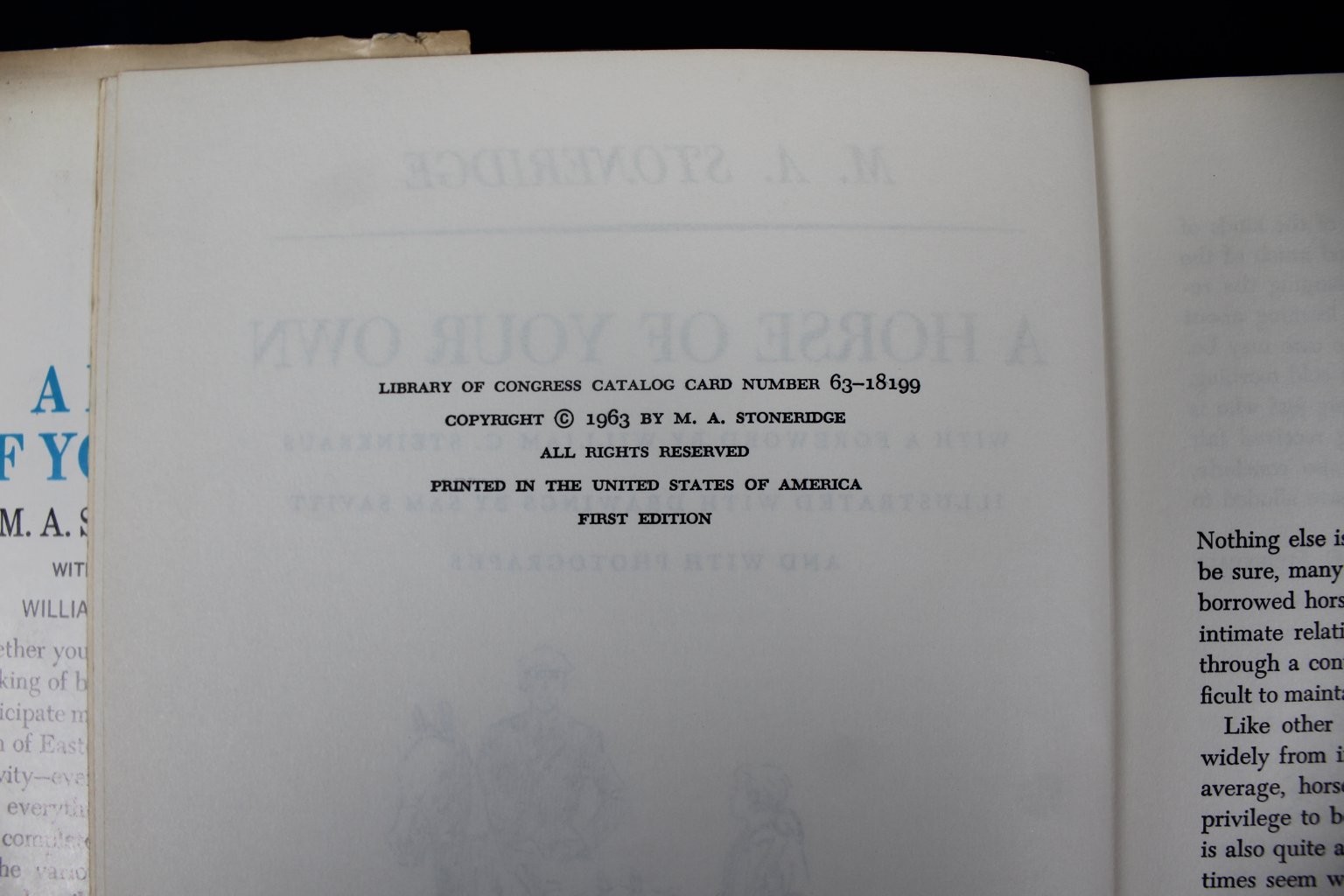 A Horse of Your Own Stoneridge 1963 First Edition Illustrated Equestrian HCDJ