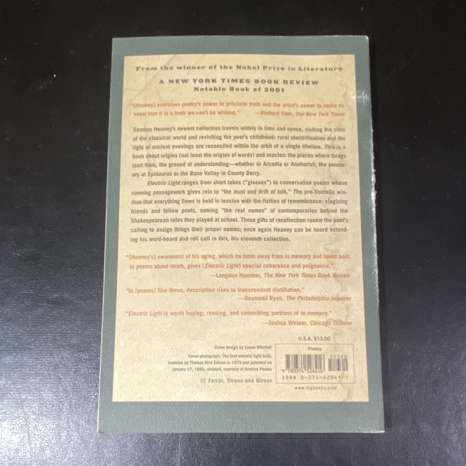Seamus Heaney Electric Light Paperback 2001 Farrar Straus and Giroux Poetry