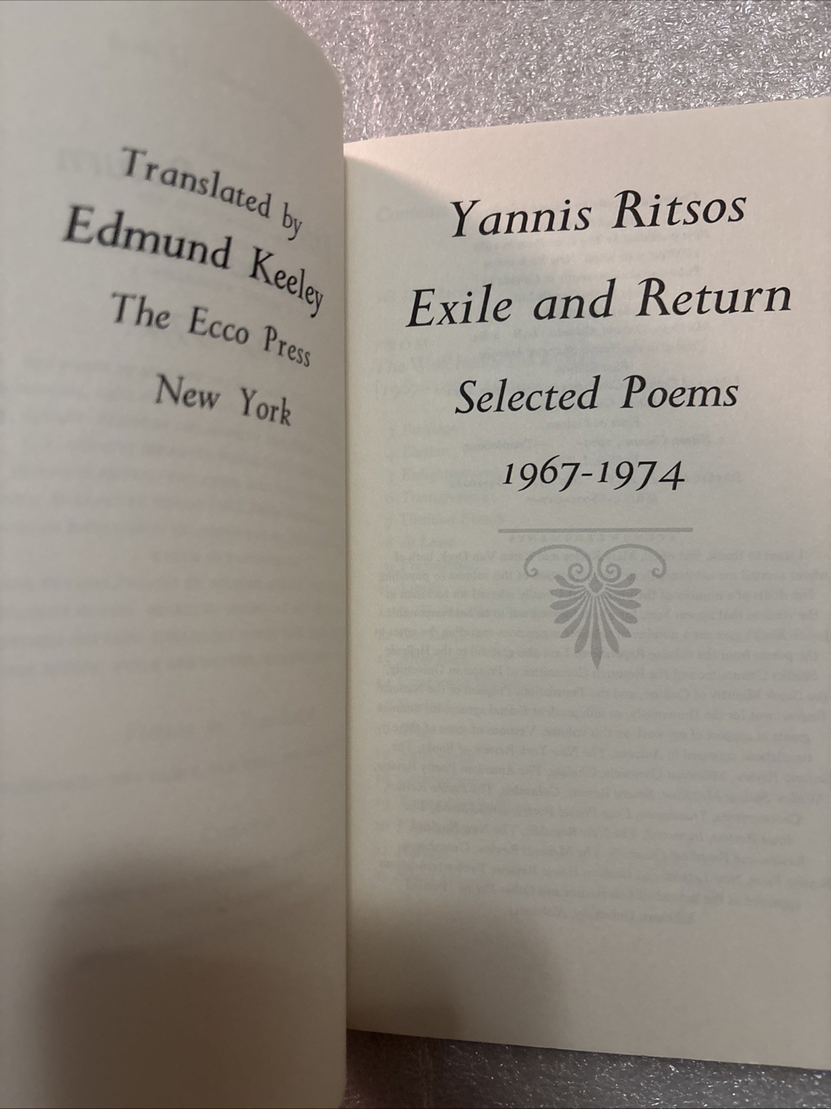 Selected Poems, 1967-1974: Exile and Return by Yannis Ritsos 1st Edition 1985 PB