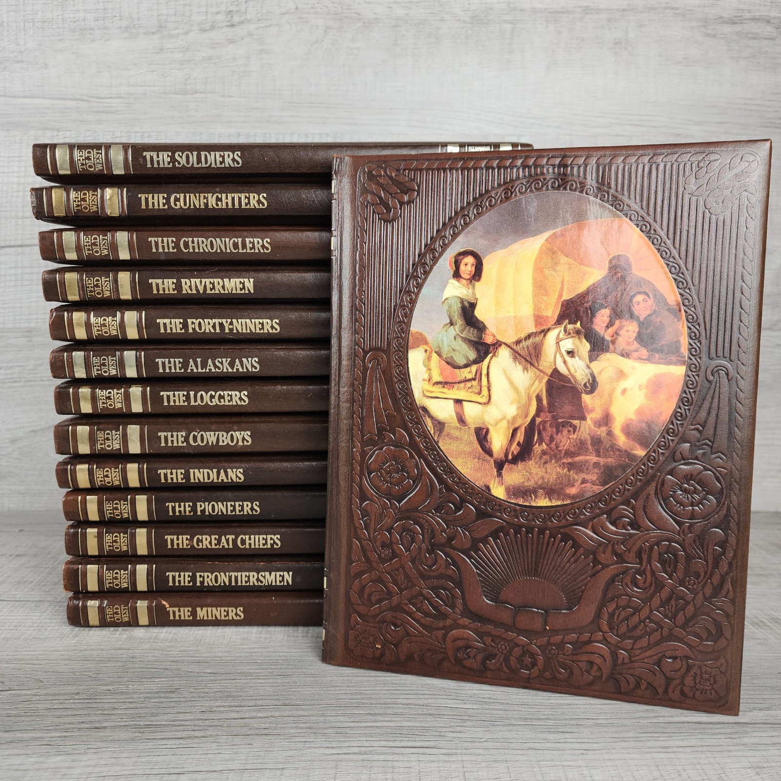 Lot of 14 Time Life Books The Old West Series Hardcover Brown Faux Leather