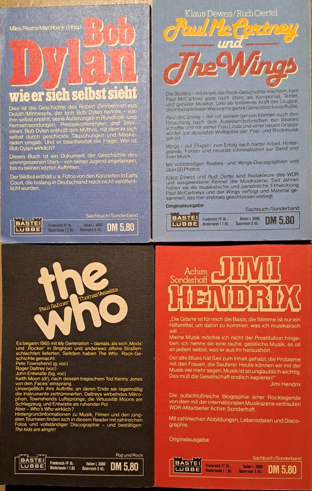 Buchpaket Rock (Bastei-Lübbe – 4TB): Dylan/ McCartney/ Who/ Hendrix