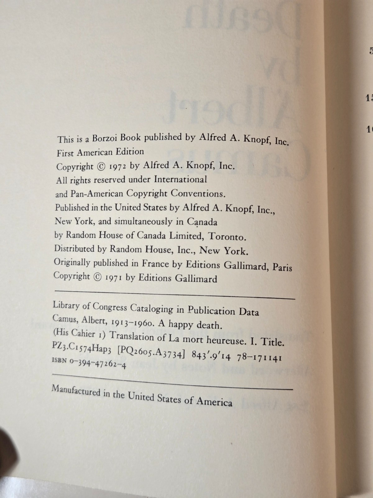 A HAPPY DEATH By Albert Camus & Richard Howard – Hardcover First Edition HC/DJ
