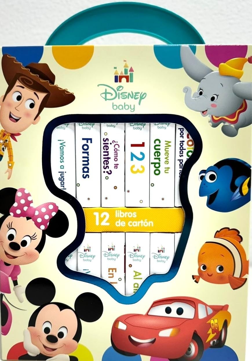 Disney Baby: Mi Primera Biblioteca – 12 Libros De Carton – Incluye personaje…