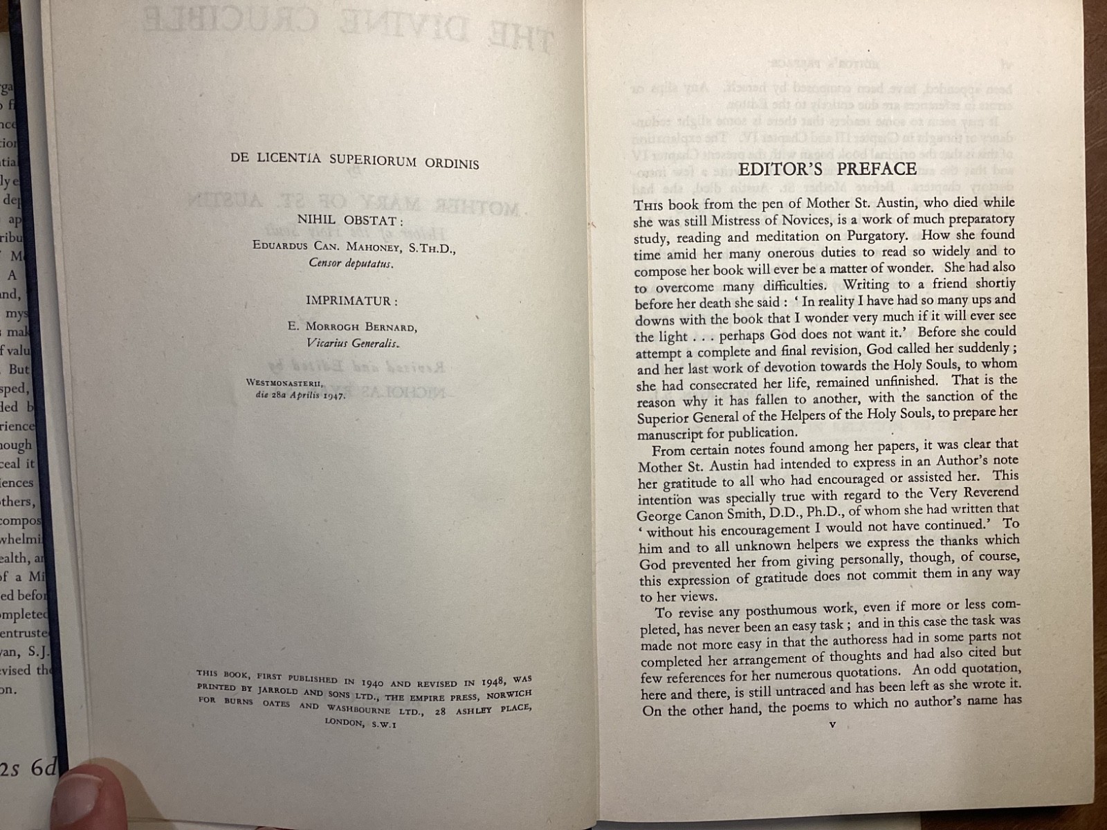 The Divine Crucible of Purgatory 1948 Mother Mary St Austin Burns Oates