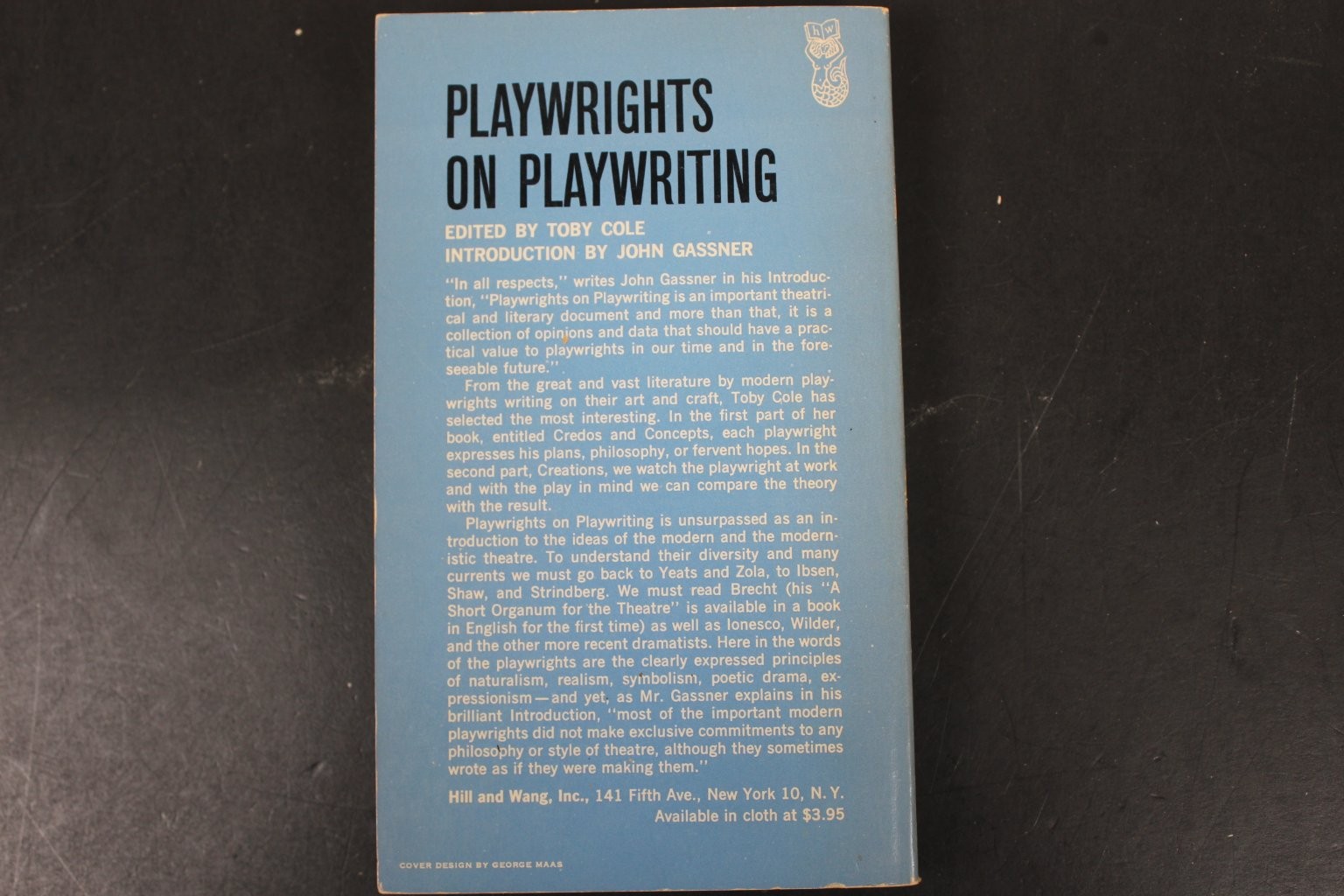 Playwrights on Playwriting Cole 1963 Drama Theory Anthology Hill & Wang PB ~VG