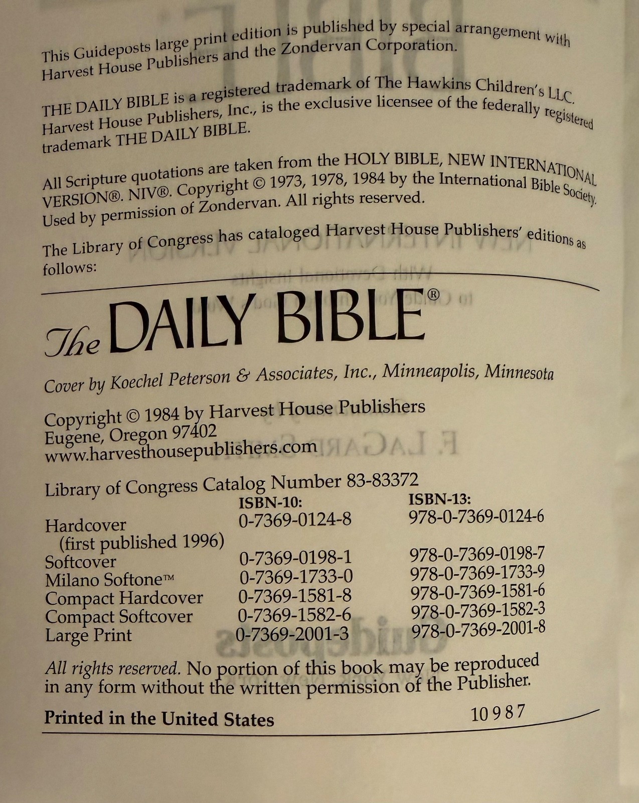 The Daily Bible In Chronological Order 365 Daily Readings NIV Large Print Ed PB