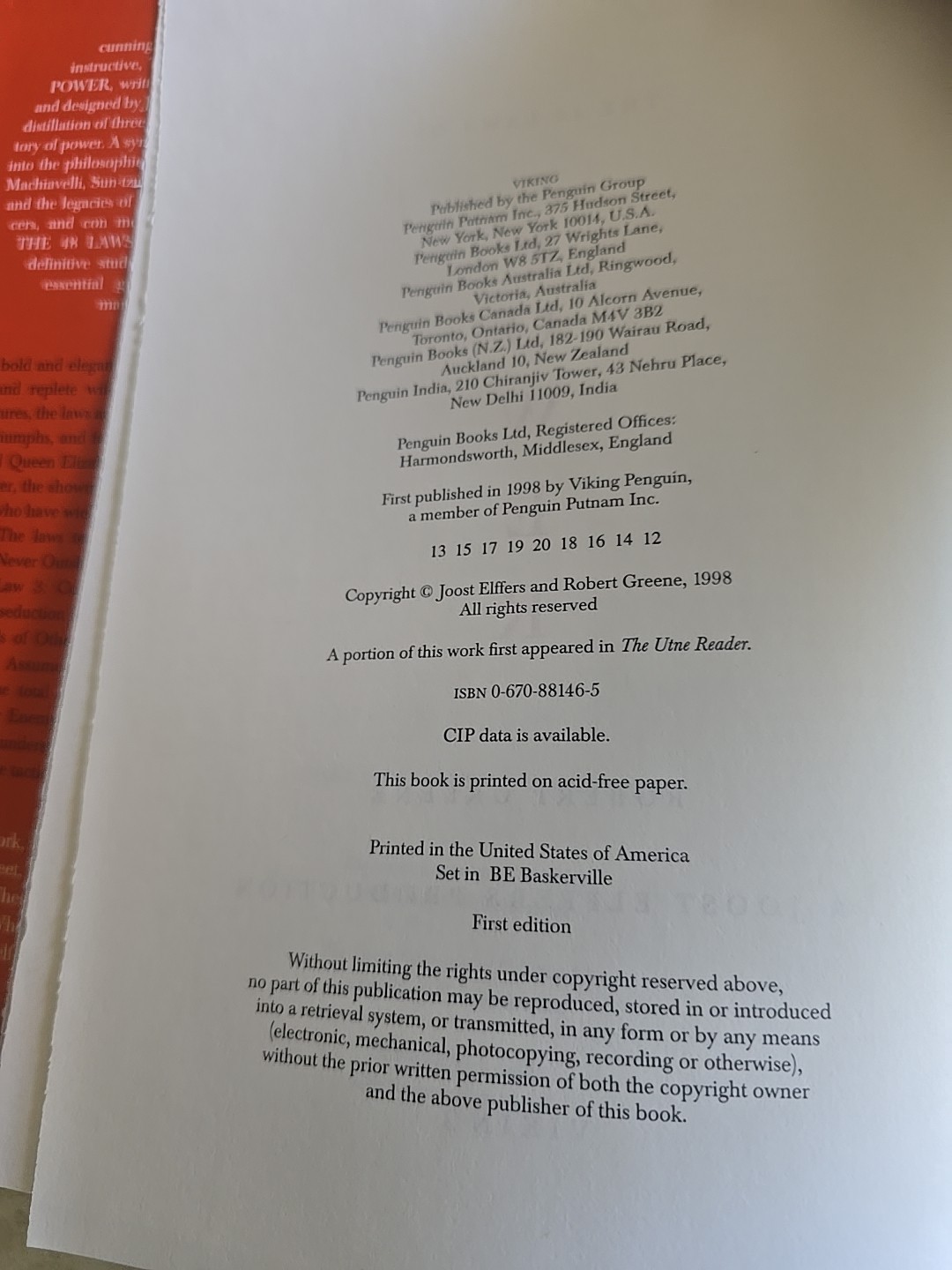 48 Laws of Power, Greene HC 1998 1st edition.