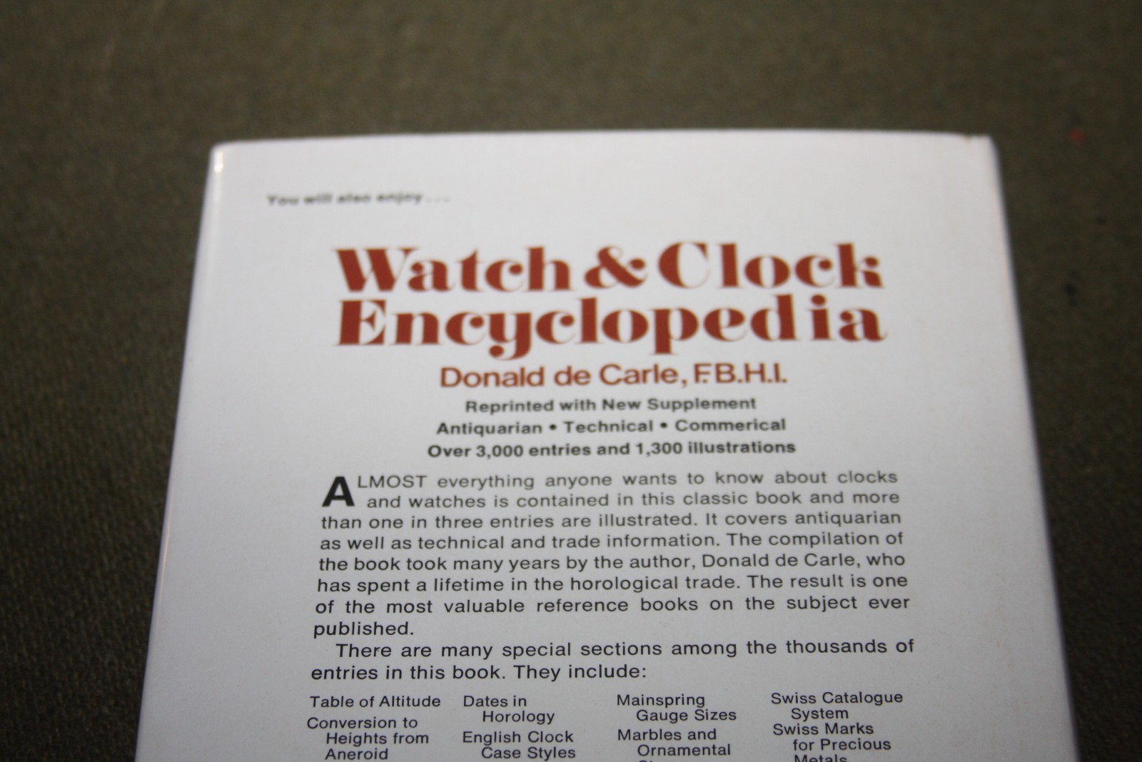Complicated Watches and Their Repair by Donald de Carle 1979 HC Bonanza