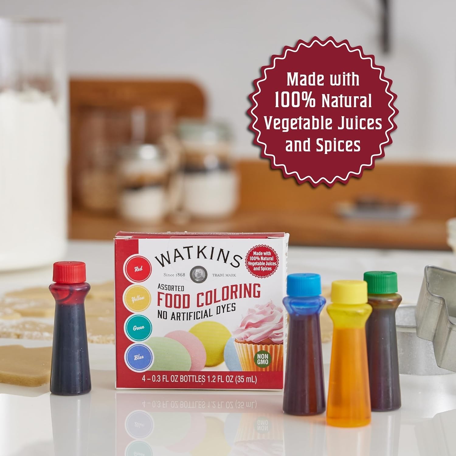 Natural Assorted Food Coloring – Red, Yellow, Green & Blue | 4 Bottles 0.3 oz