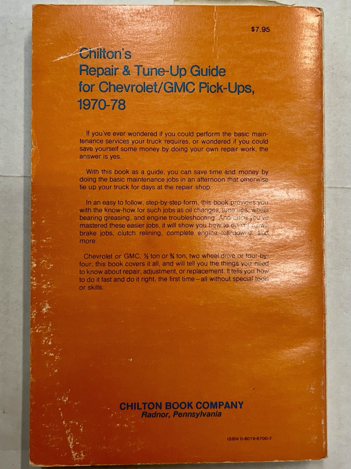Chilton Chevrolet & GMC Pick-Ups 1970-1978 2/4 WD Repair & Tune-Up Guide Manual