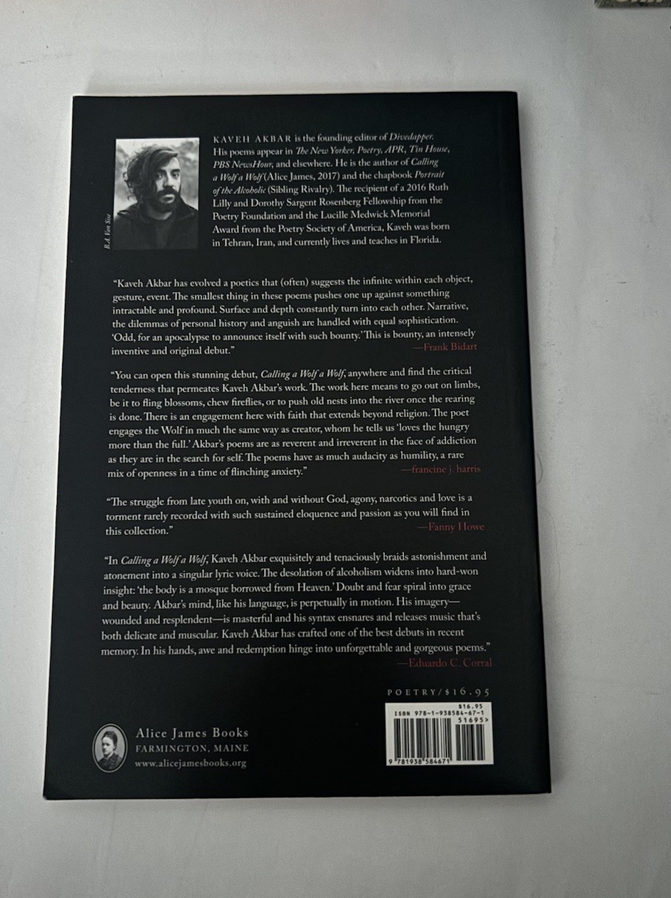 Calling a Wolf a Wolf Kaveh Akbar Paperback 2017 Alice James Books Poetry