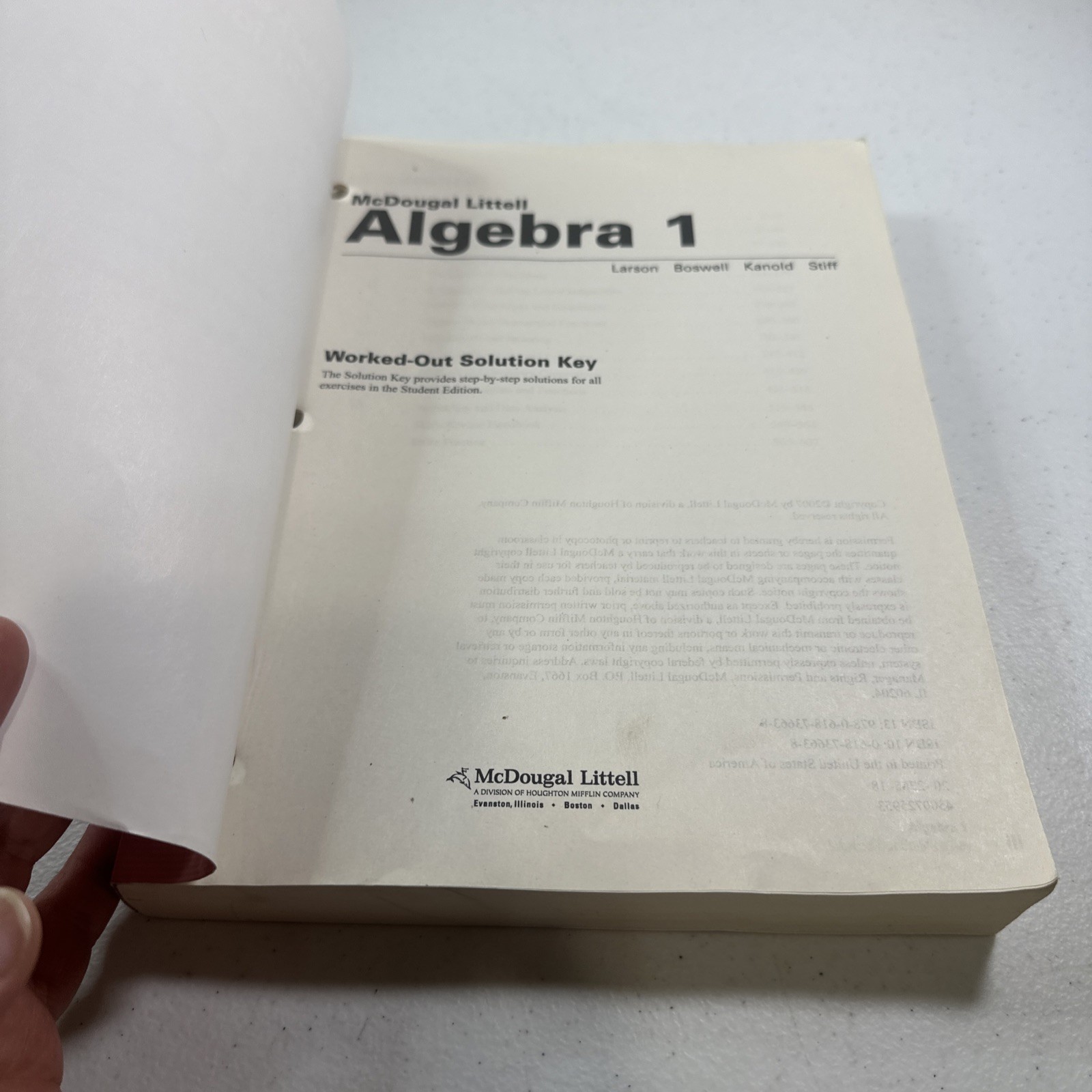 Holt McDougal Larson Algebra 1: Worked-Out Solutions Key