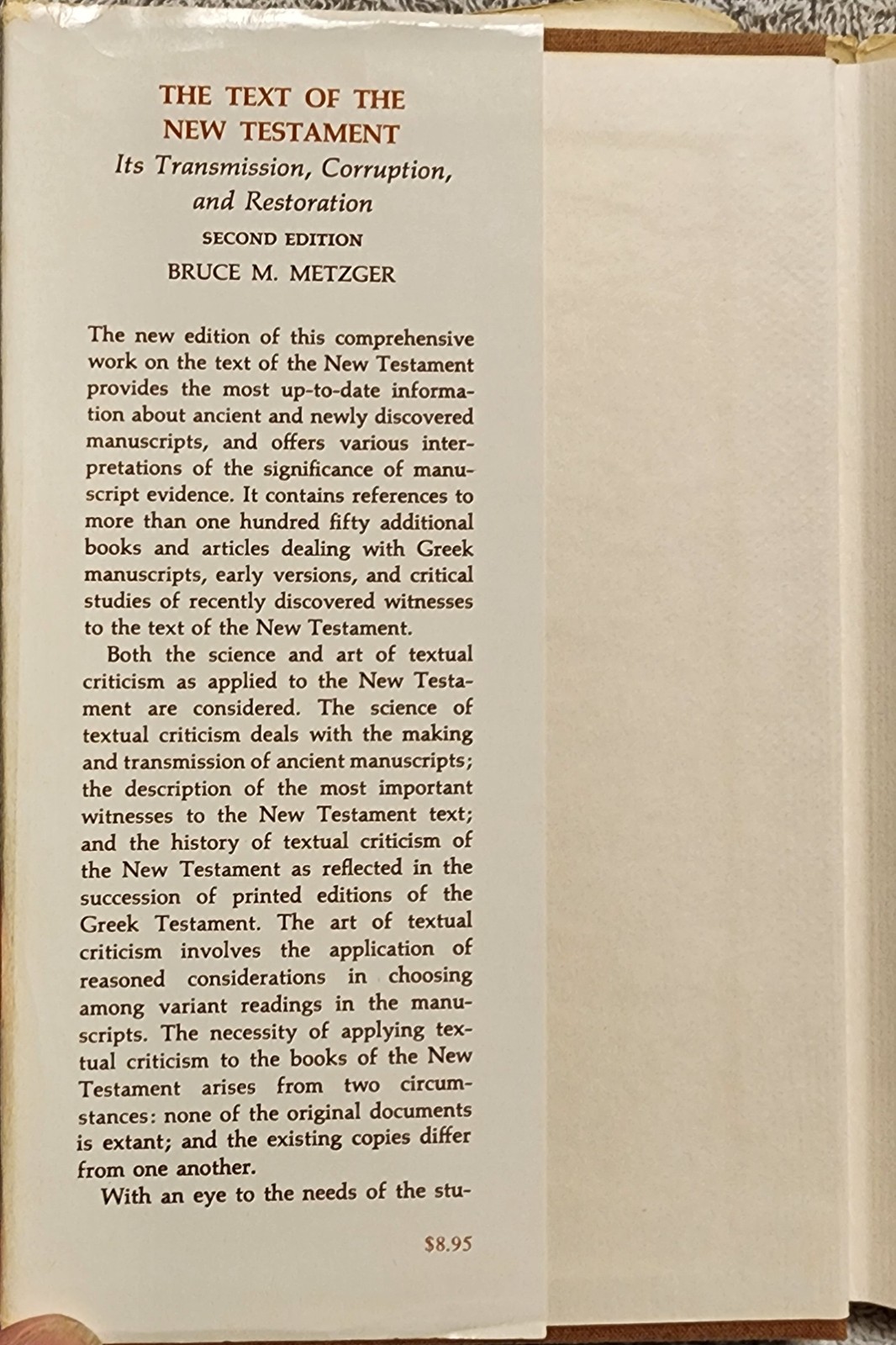 The Text of the New Testament by Bruce Manning Metzger HCDJ 2nd Ed 1968 Oxford