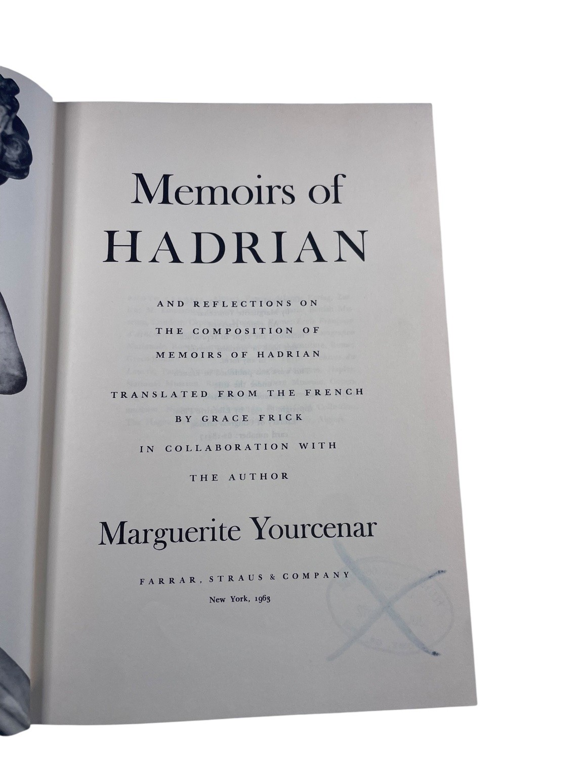 Memoirs of Hadrian Yourcenar 1963 Novel Farrar, Straus & Company