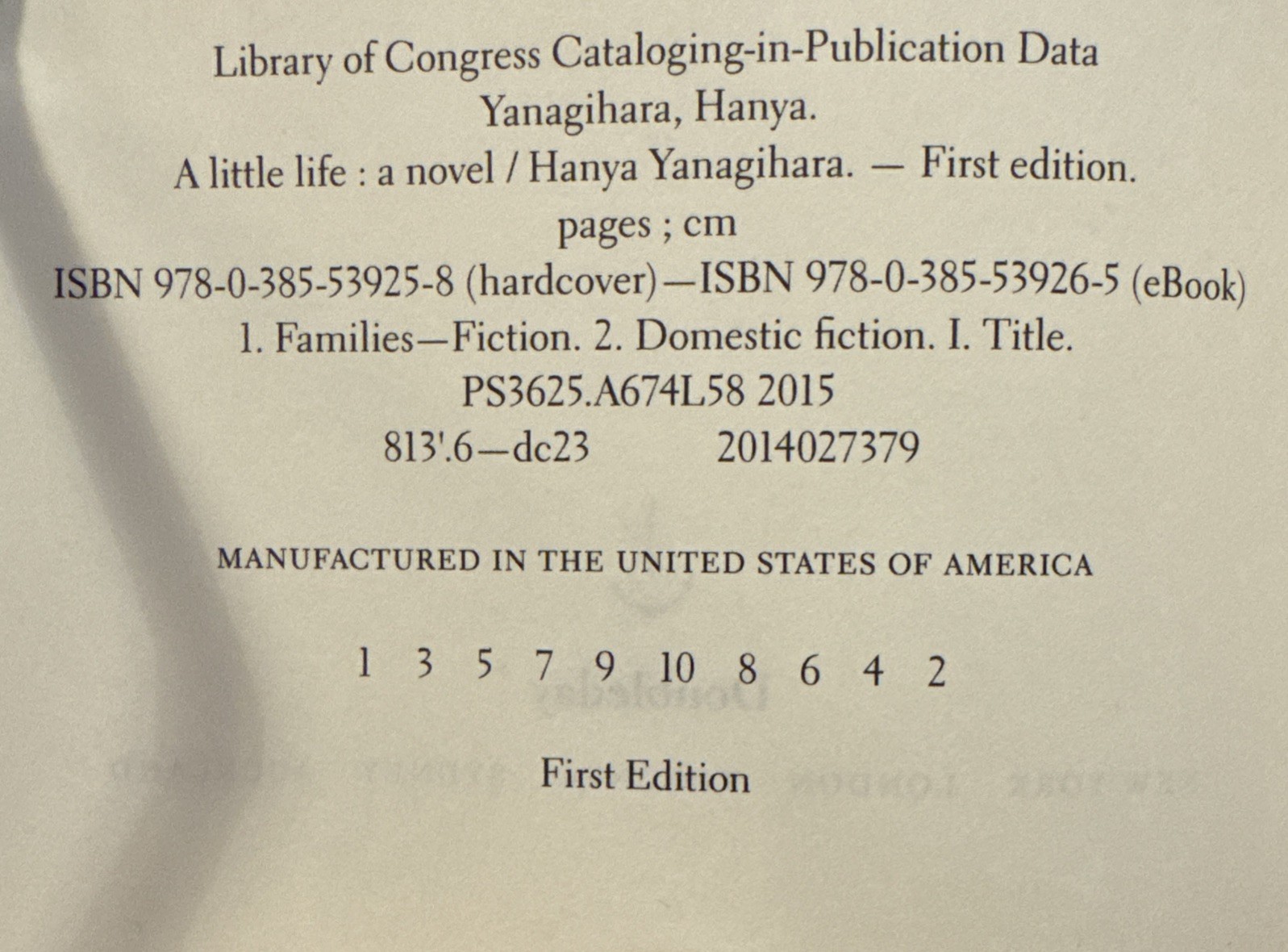 A Little Life by Hanya Yanagihara (Hardcover) First Edition/Print, 1st/1st, VG+