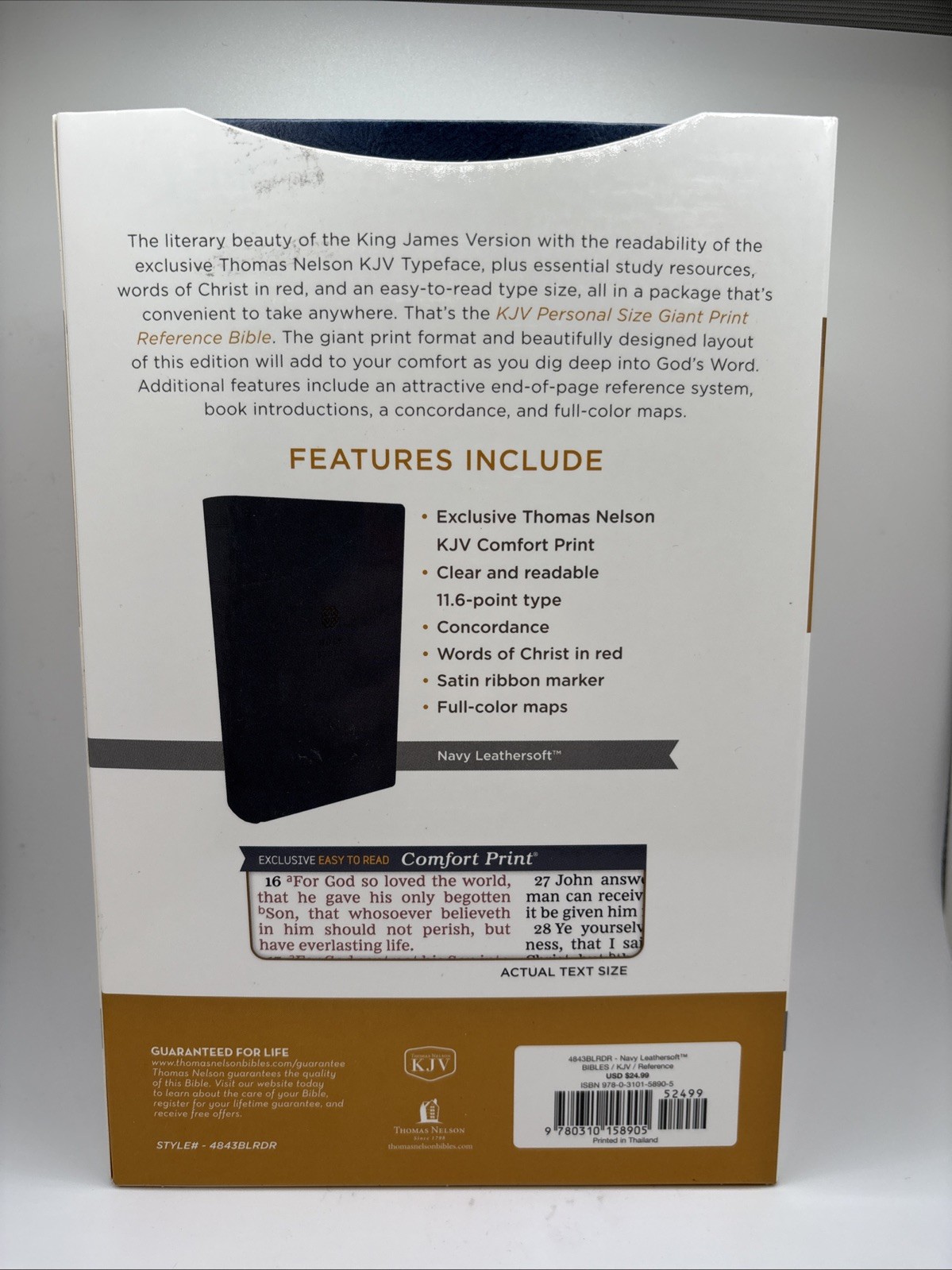 KJV Personal Size Giant Print Reference Bible Thomas Nelson Navy Leathersoft New