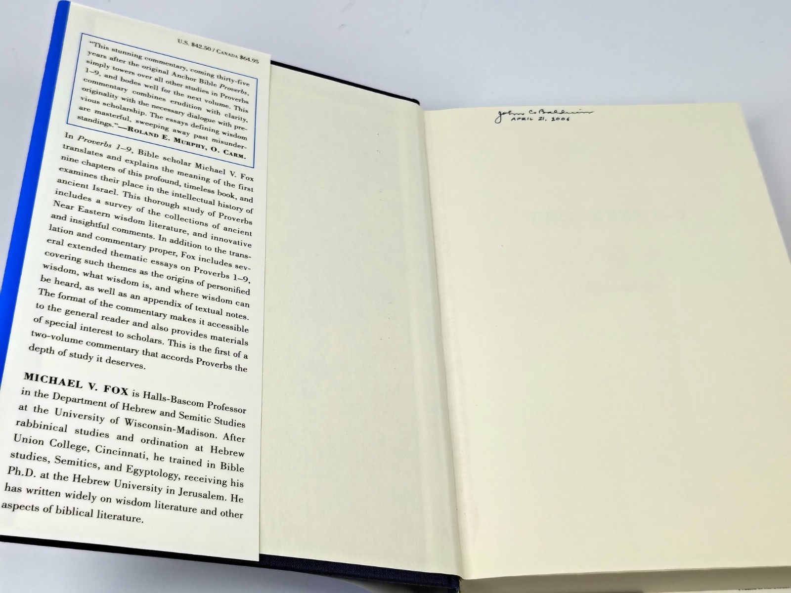 The Anchor Bible Vol 18A Proverbs 1-9 HCDJ VG Michael A Fox Commentary