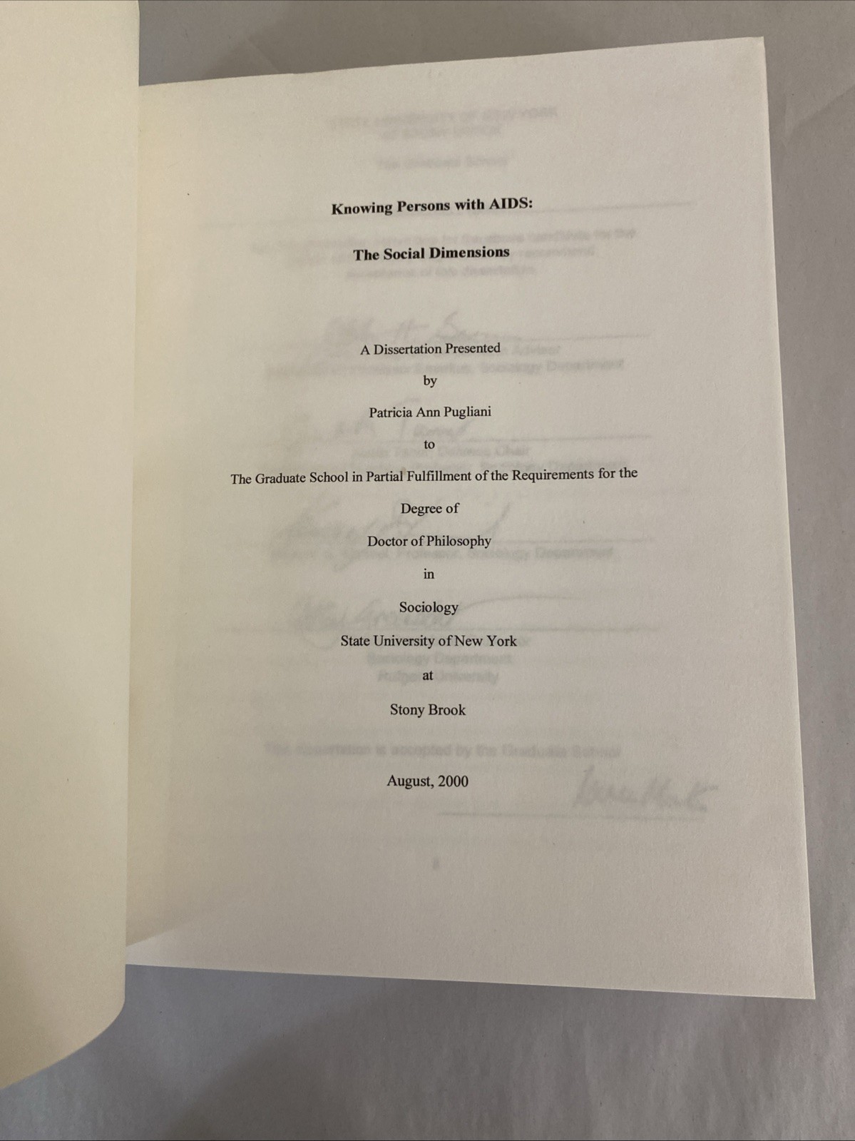 Knowing Persons With AIDS Social Dimensions Pugliani 2000 PhD Diss HC 298p 9×11+