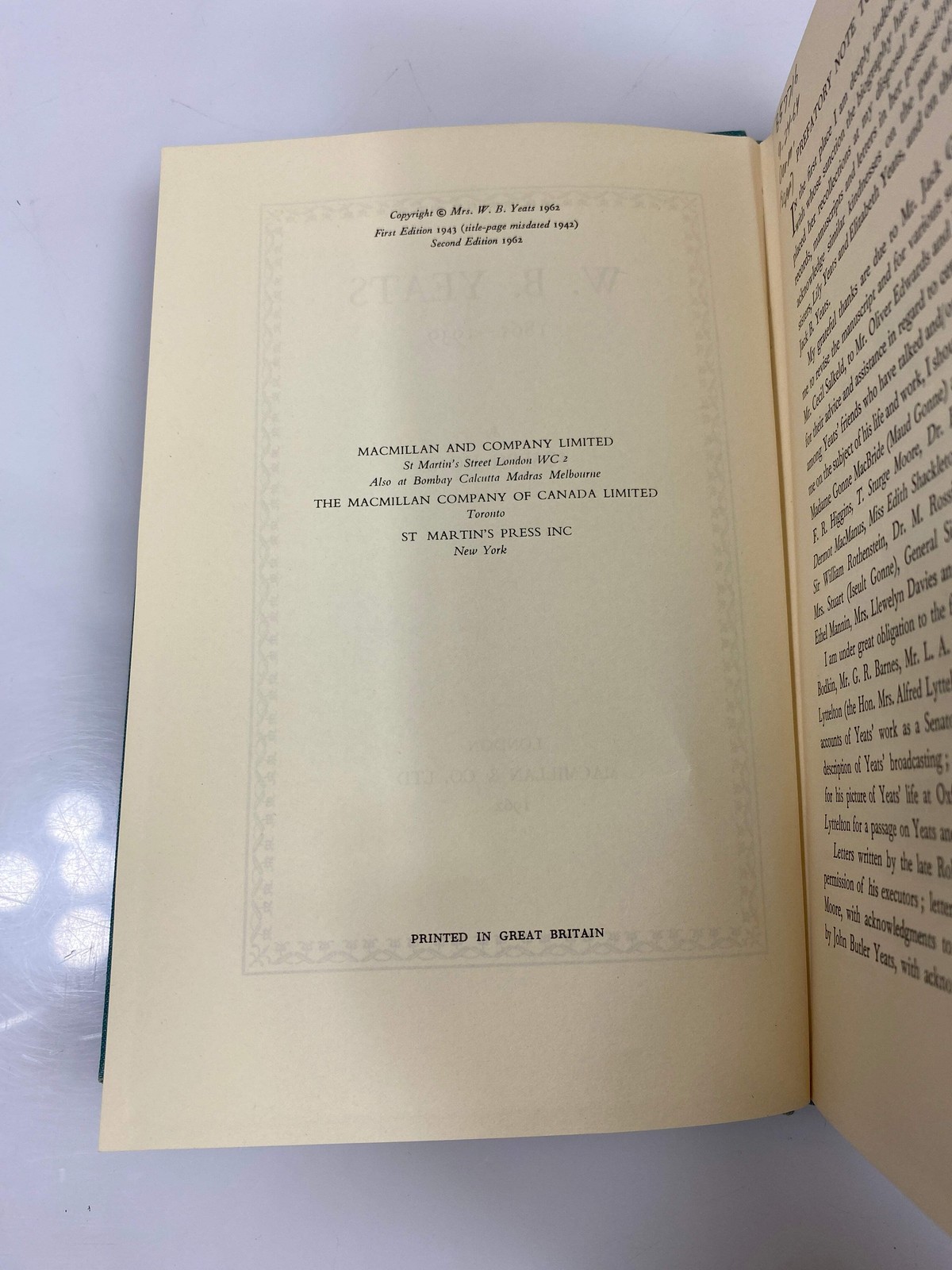 W.B. Yeats 1865-1939 by Hone Ex-library 1962 HC