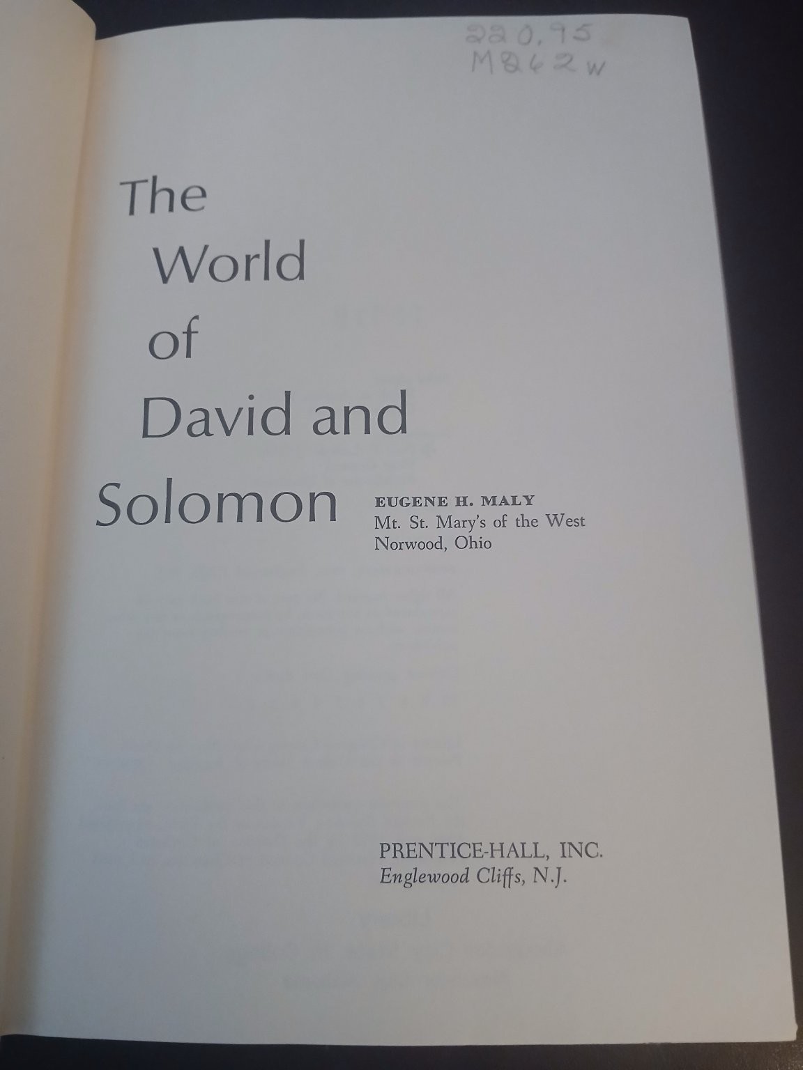 The World of David and Solomon Eugene H. Maly 1966 Prentice-Hall Bible