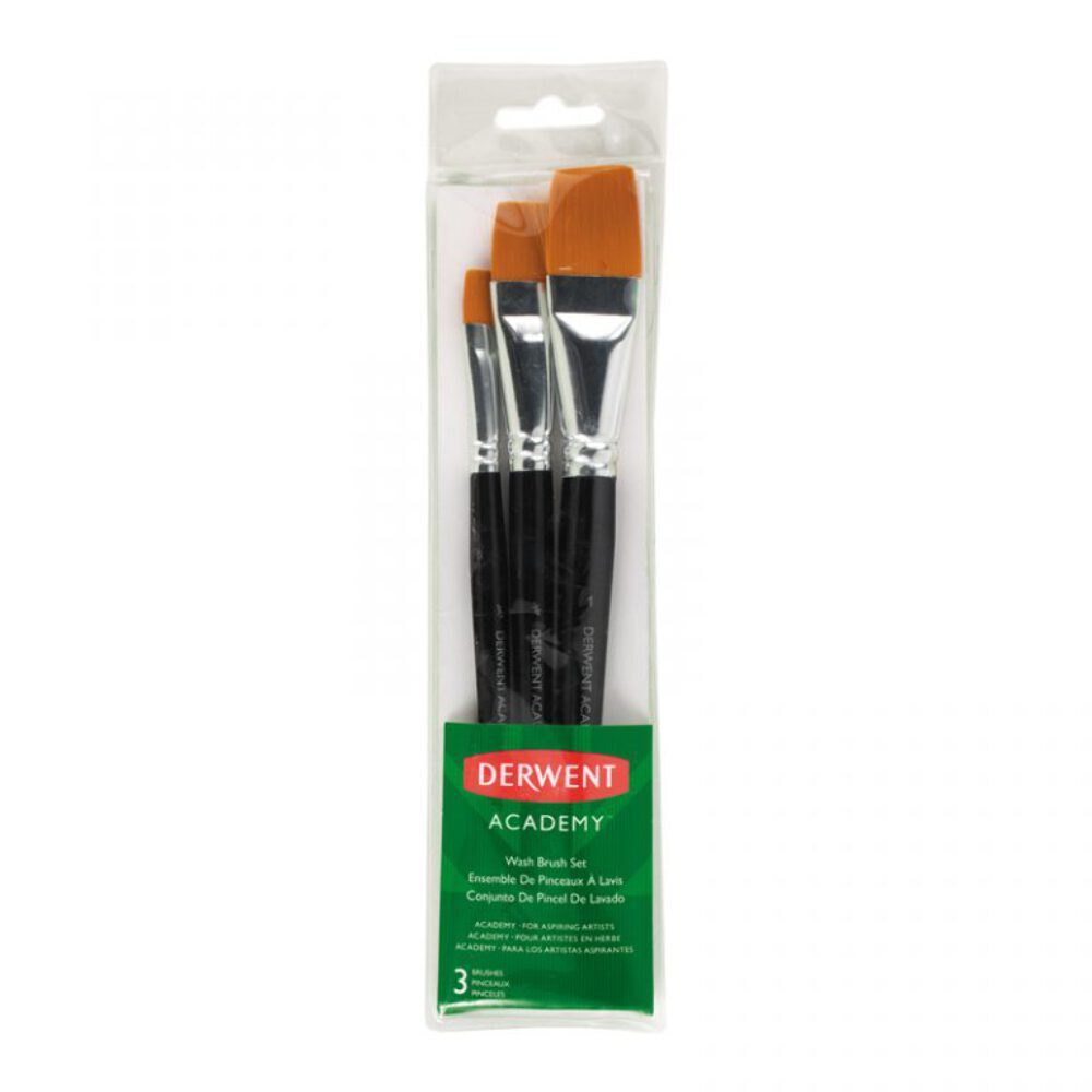 Derwent Academy Flat Wash Paint Brush Set, 3 Pack, 0.5″, 0.75″, 1.0″ (DER 98250)