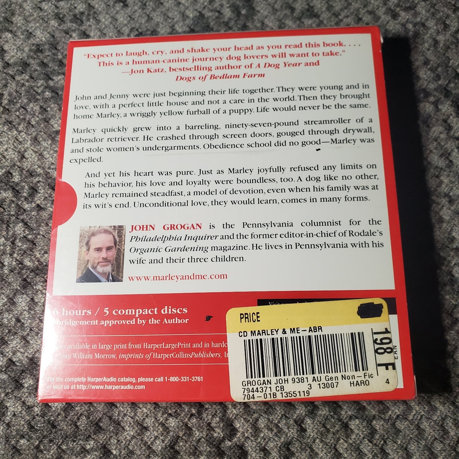 Marley & Me John Grogan Audiobook 6hrs 5 CDs Harper Audio