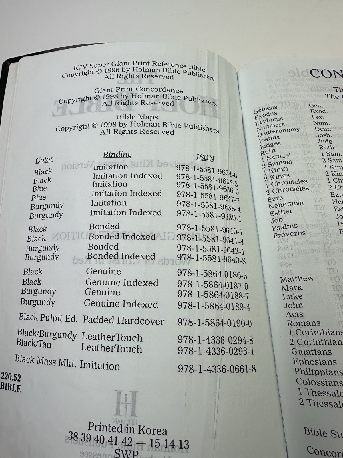 Holy Bible, KJV, Super Giant Print Reference Edition, 10.5” Inch, Holman, 1996