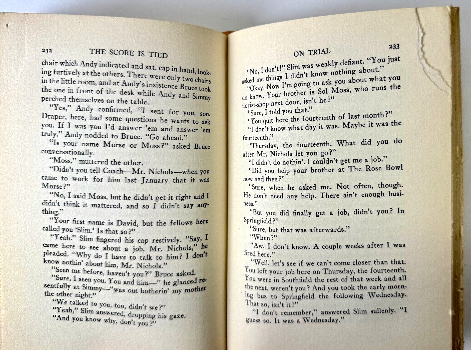 The Score is Tied, Ralph Henry Barbour, 1937 D. Appleton 1st edition