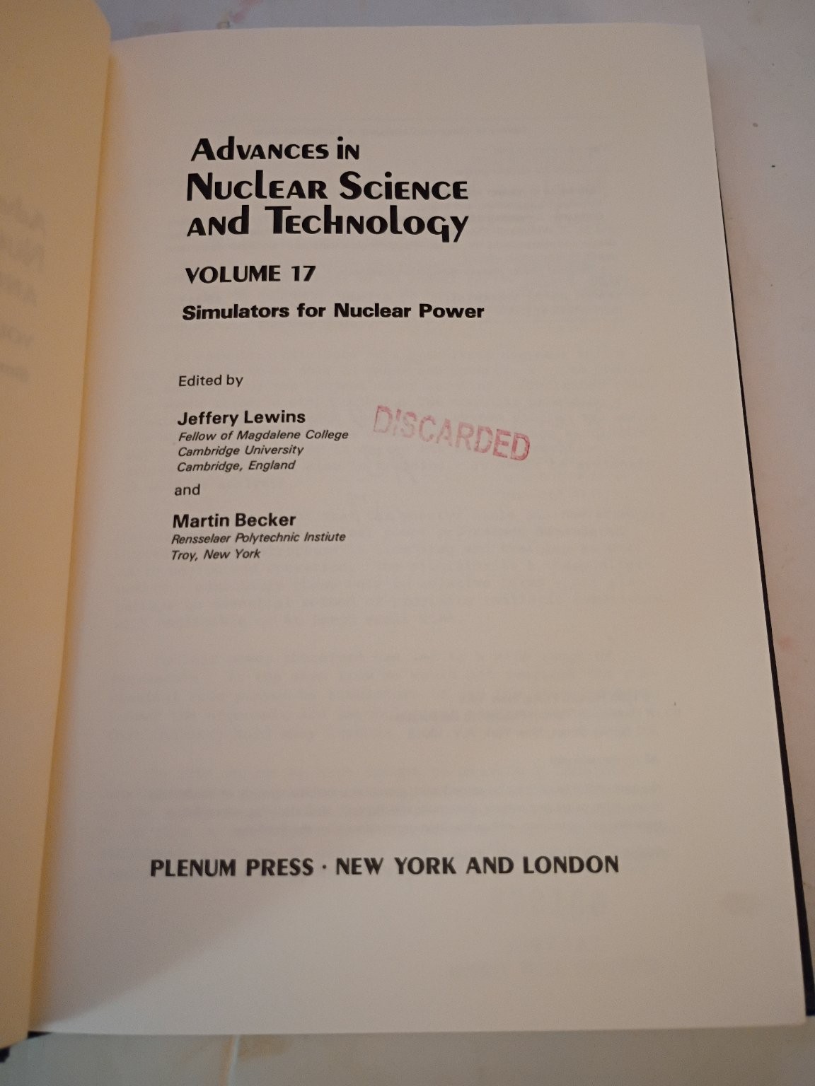 Advances in Nuclear Science & Technology Vol 17 Lewins Becker 1986 Plenum