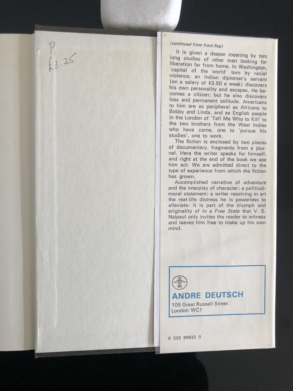 V S Naipaul In A Free State A.Deutsche Ex Lib 1972 Jan. H/C D/J V/G