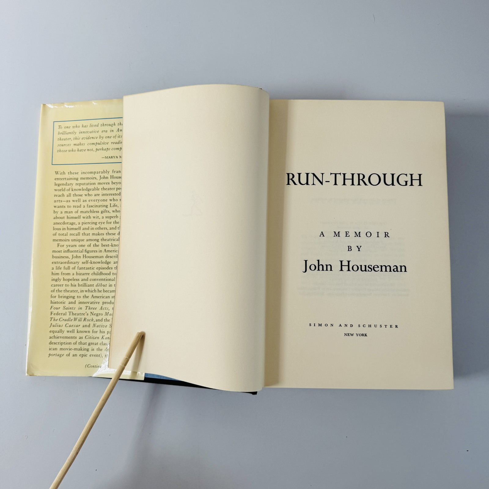 Run-Through – John Houseman 1972 Second Printing Simon and Schuster Memoir