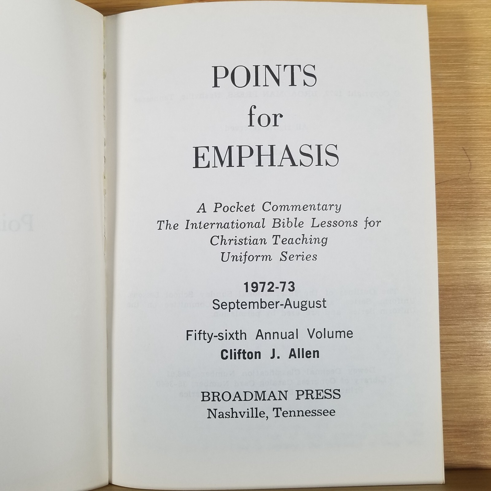 POINTS FOR EMPHASIS 1972-73 by Clifton J Allen Southern Baptist – Larger Type Ed