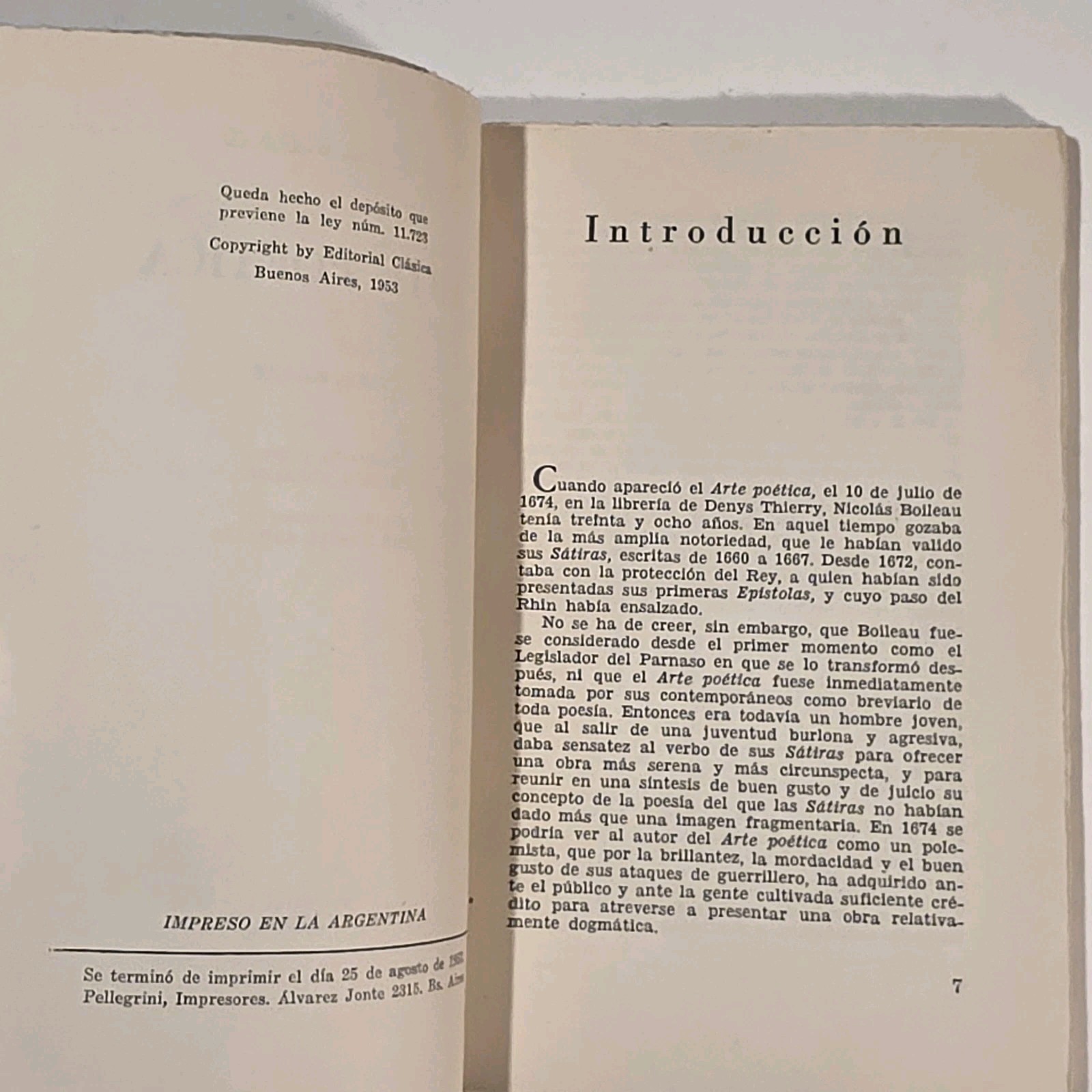 Nicolas Boileau Arte Poética Edición Bilingüe 1953 Editorial Clásica Buenos Aire