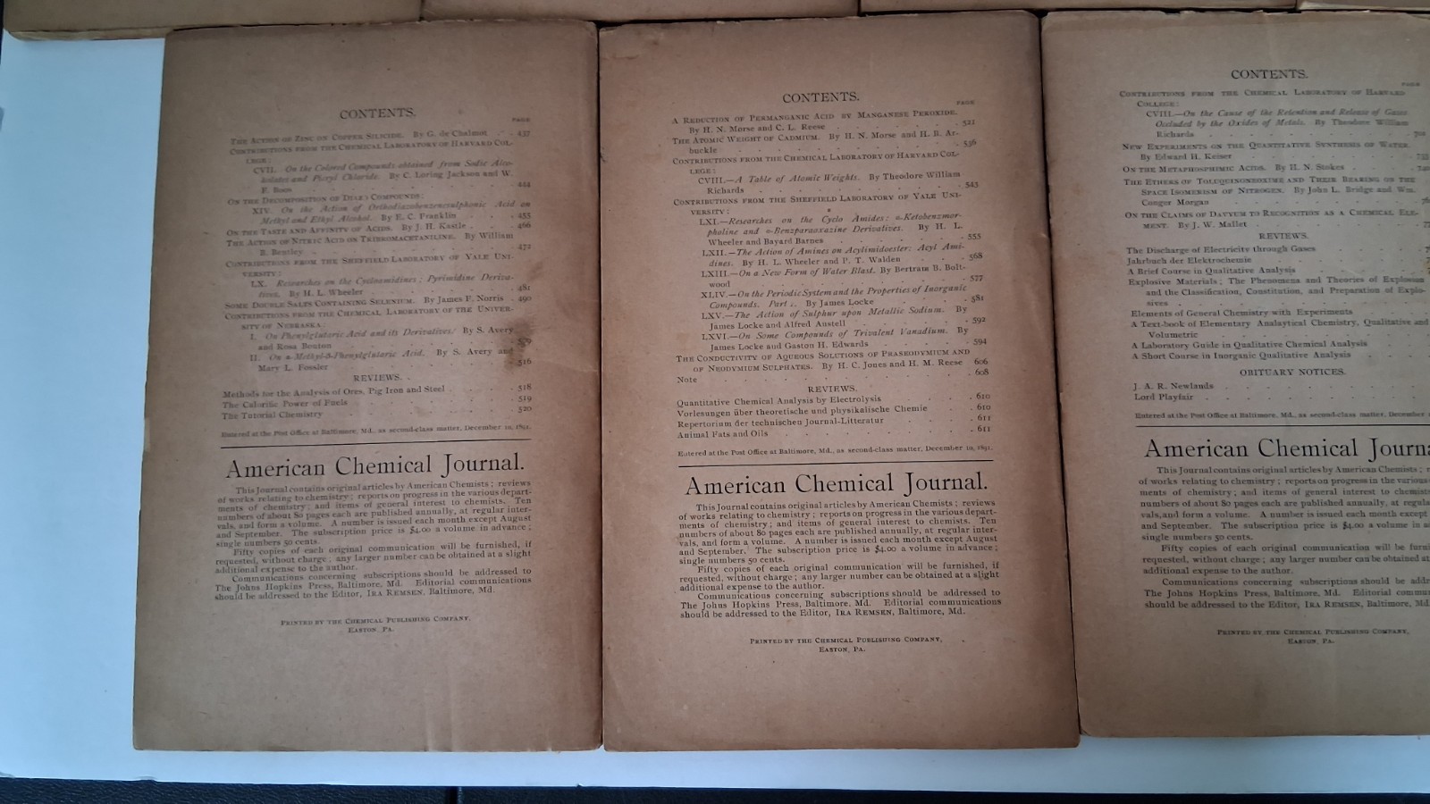 Rare Antiquarian Chemical Journal Set Ira Remsen 1898 Vol 20 No 1 2345679 10