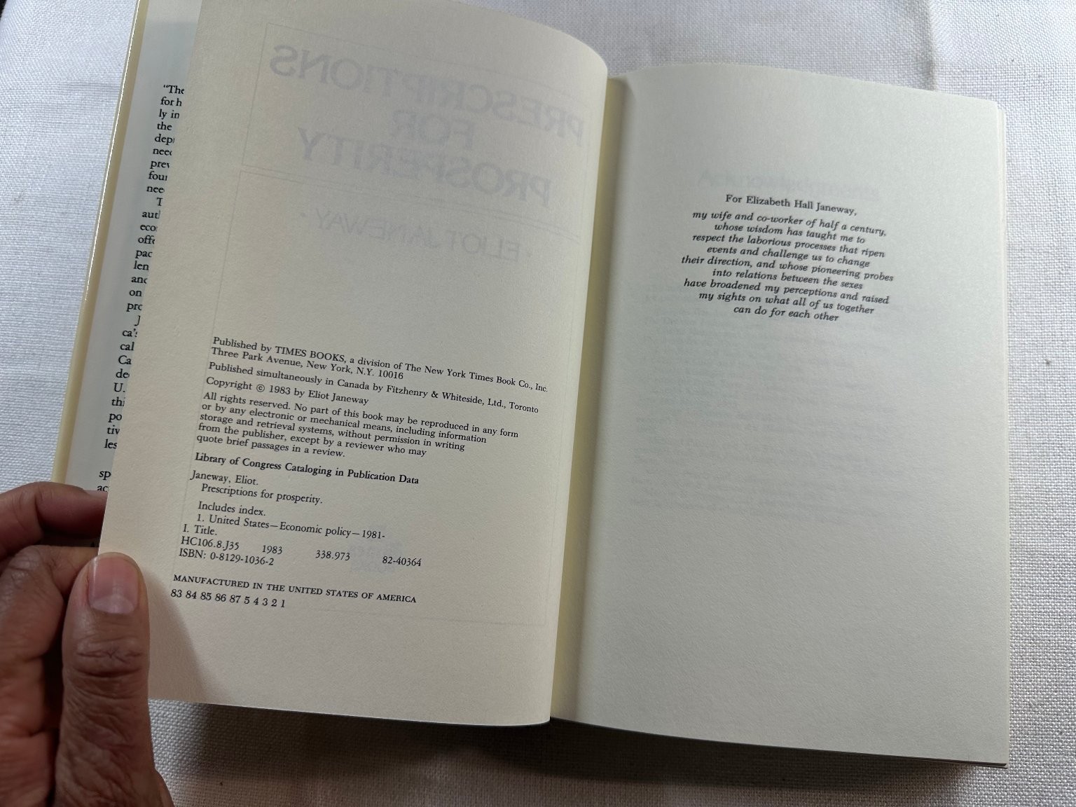 Prescriptions for Prosperity Eliot Janeway 1983 First Printing Economics Times