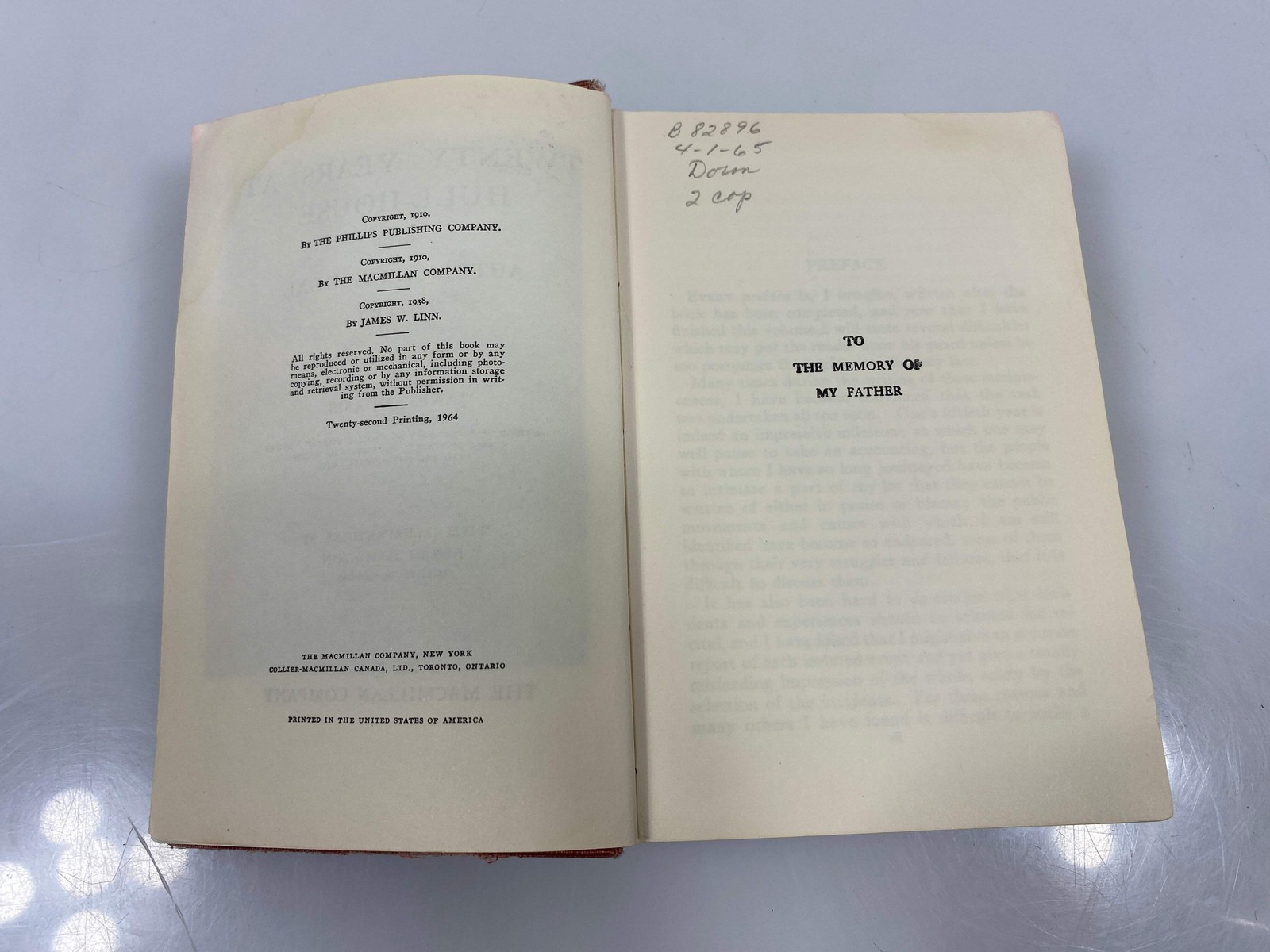 Twenty Years at Hull-House by Jane Addams 1964 22nd Print Ex-library HC